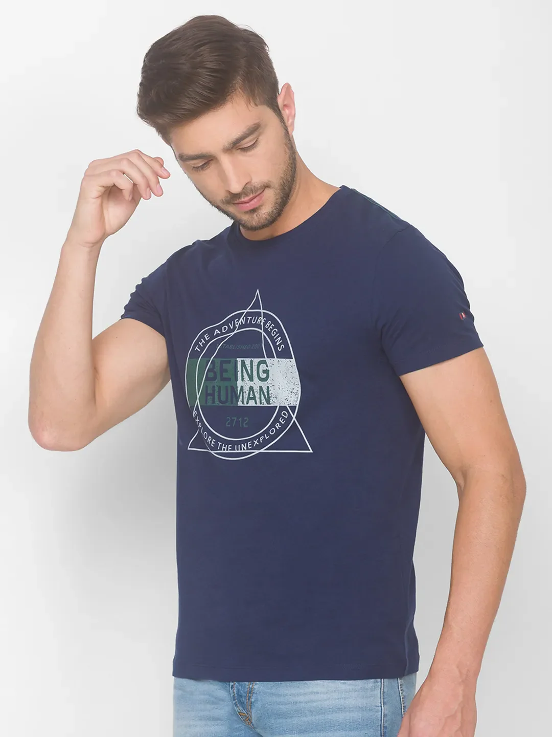 Blue Regular Fit Men's Short Sleeves T-Shirt by Being Human Clothing - Image 2