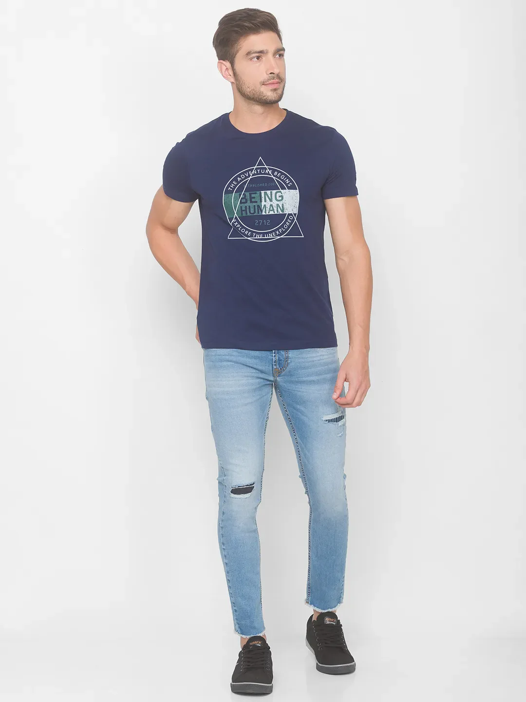 Blue Regular Fit Men's Short Sleeves T-Shirt by Being Human Clothing - Image 5