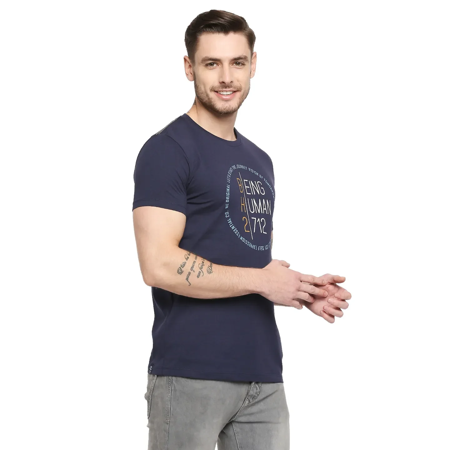 Blue Regular Fit Men's Short Sleeves T-Shirt by Being Human Clothing - Image 5