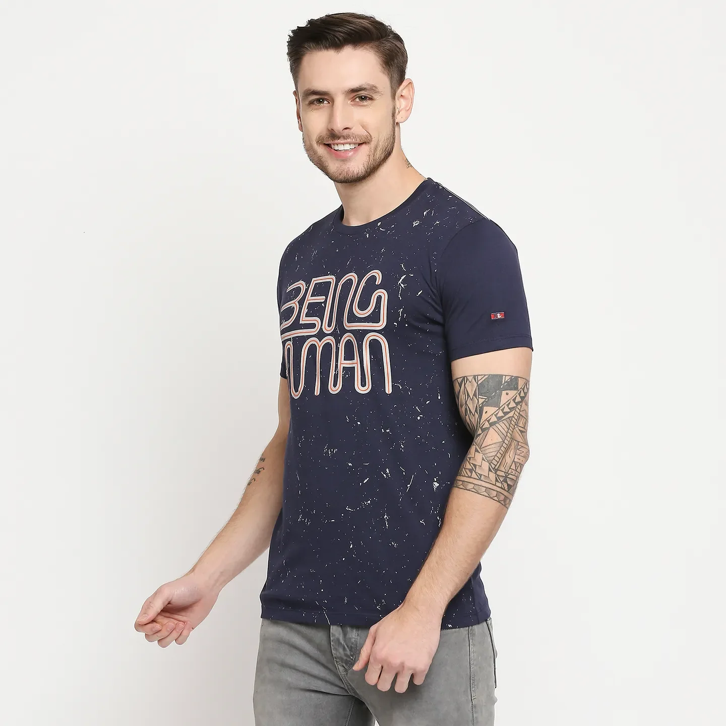 Blue Regular Fit Men's Short Sleeves T-Shirt by Being Human Clothing - Image 2