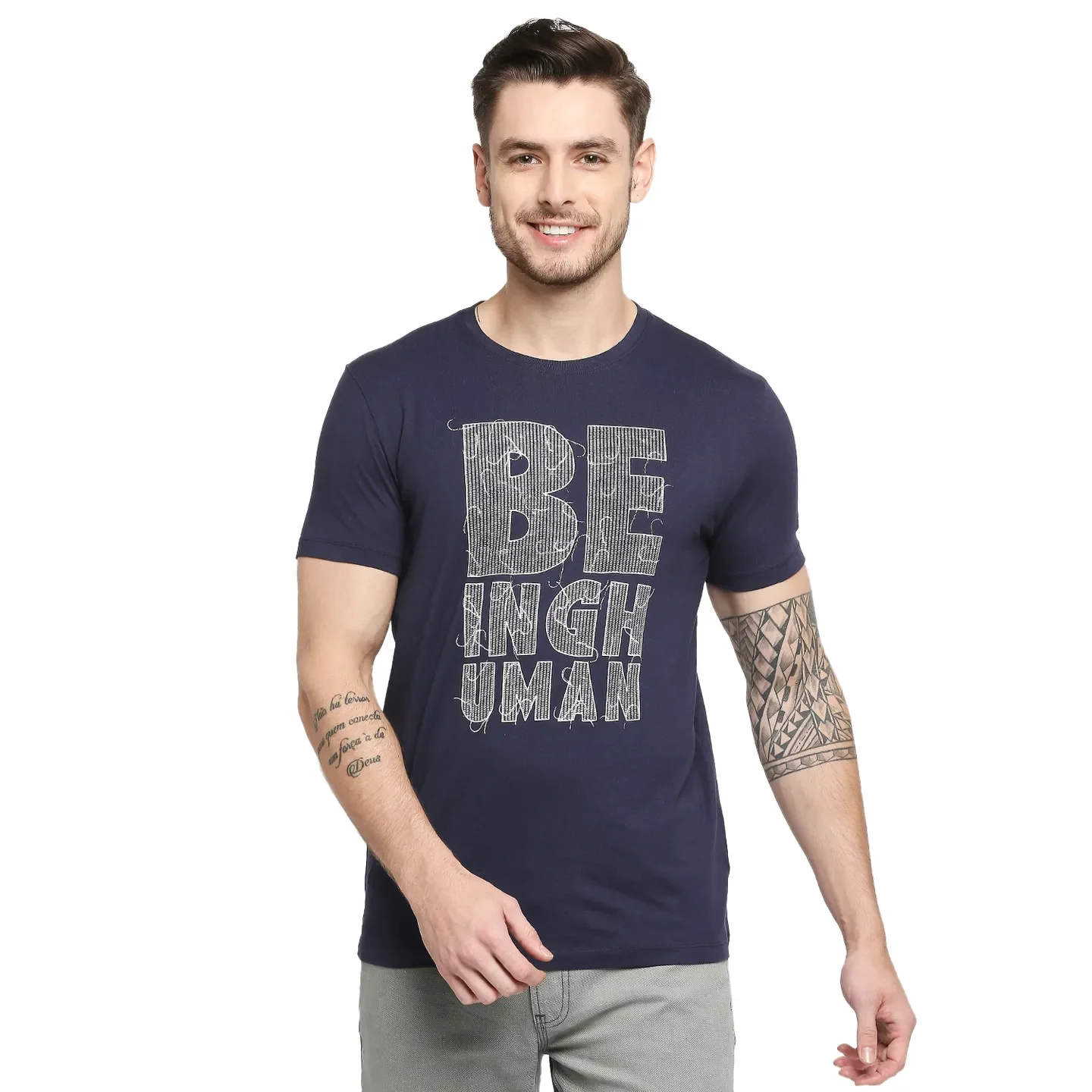 Blue Regular Fit Men's Short Sleeves T-Shirt by Being Human Clothing