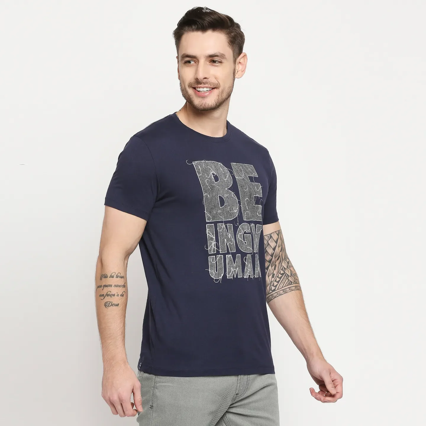 Blue Regular Fit Men's Short Sleeves T-Shirt by Being Human Clothing - Image 4