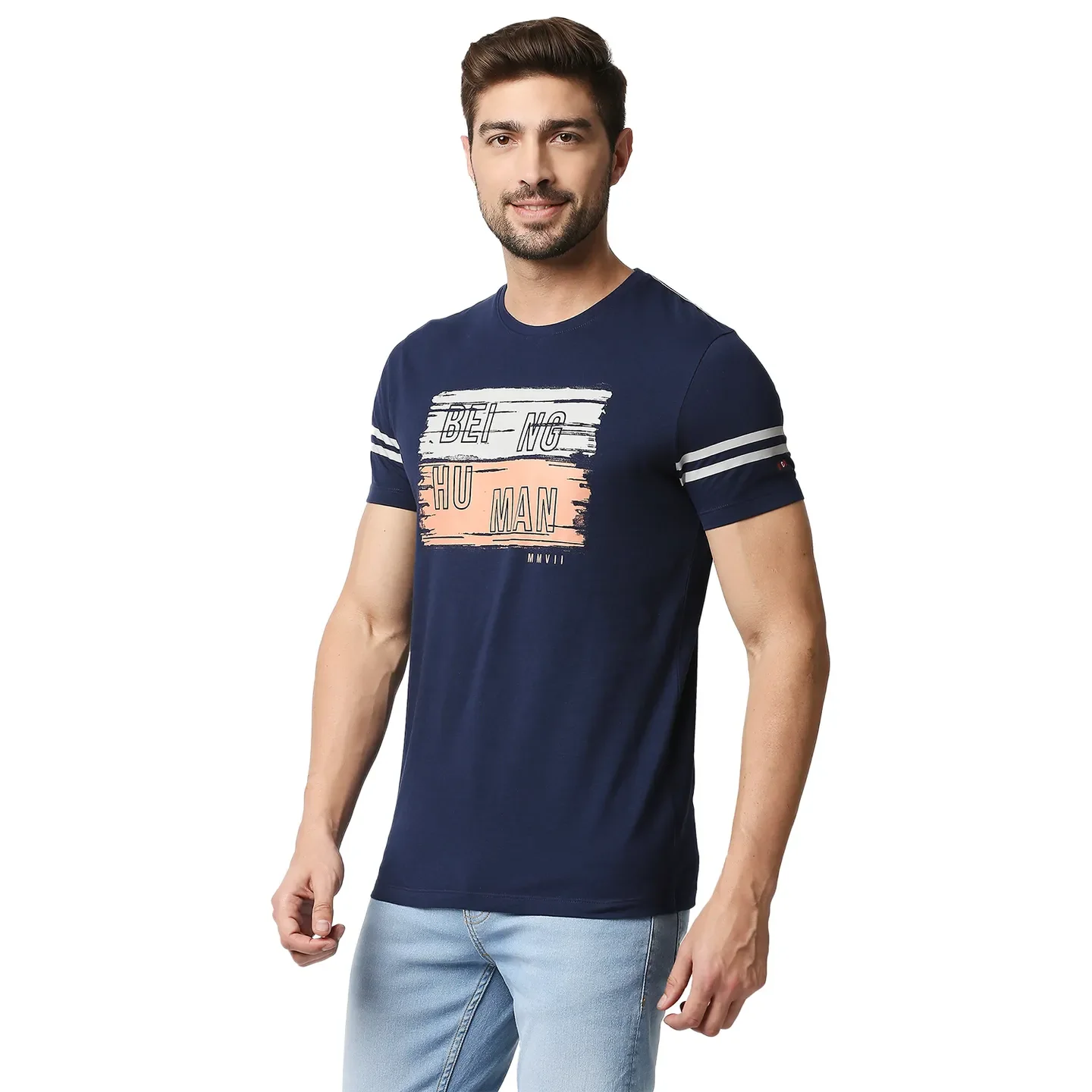 Blue Regular Fit Men's Short Sleeves T-Shirt by Being Human Clothing - Image 2
