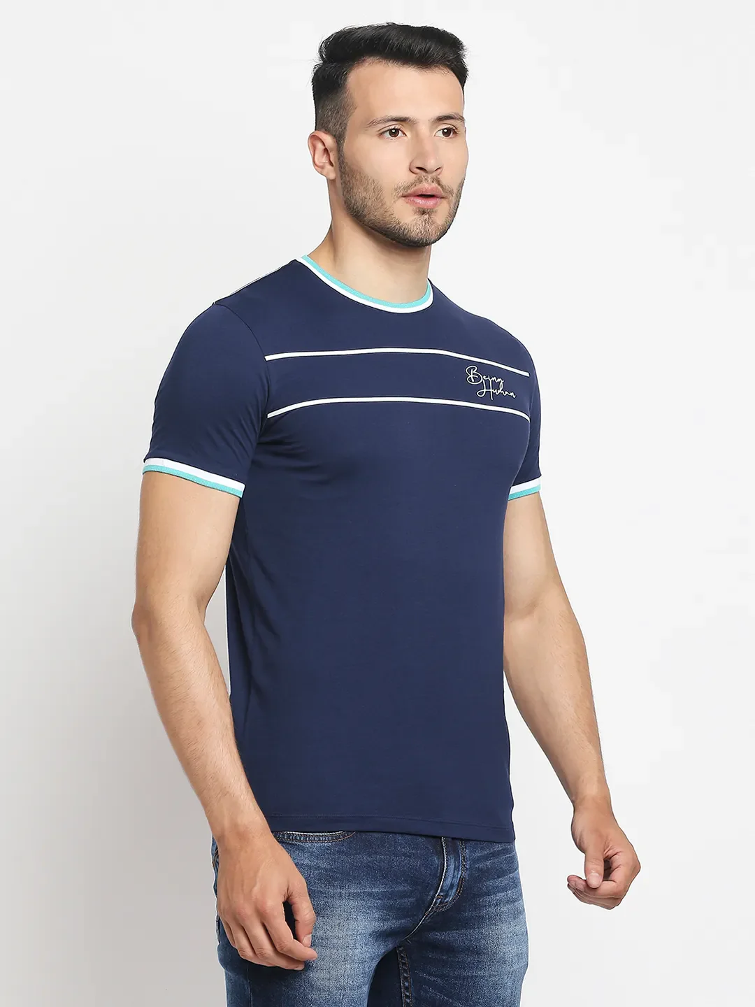 Blue Regular Fit Men's Short Sleeves T-Shirt by Being Human Clothing - Image 4