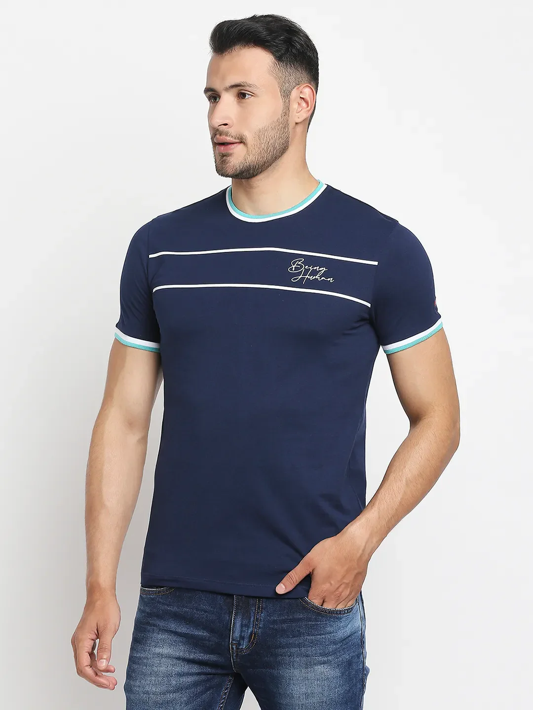 Blue Regular Fit Men's Short Sleeves T-Shirt by Being Human Clothing - Image 5