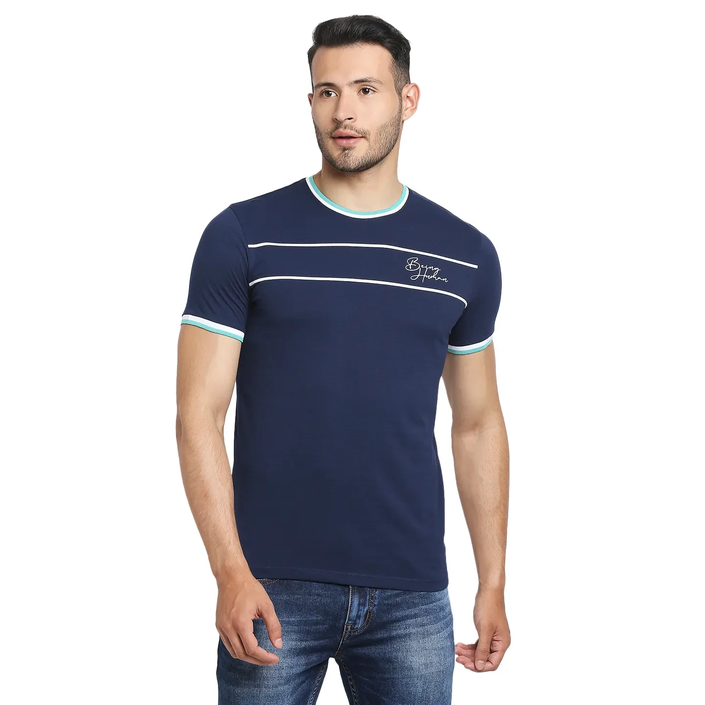 Blue Regular Fit Men's Short Sleeves T-Shirt by Being Human Clothing - Image 6