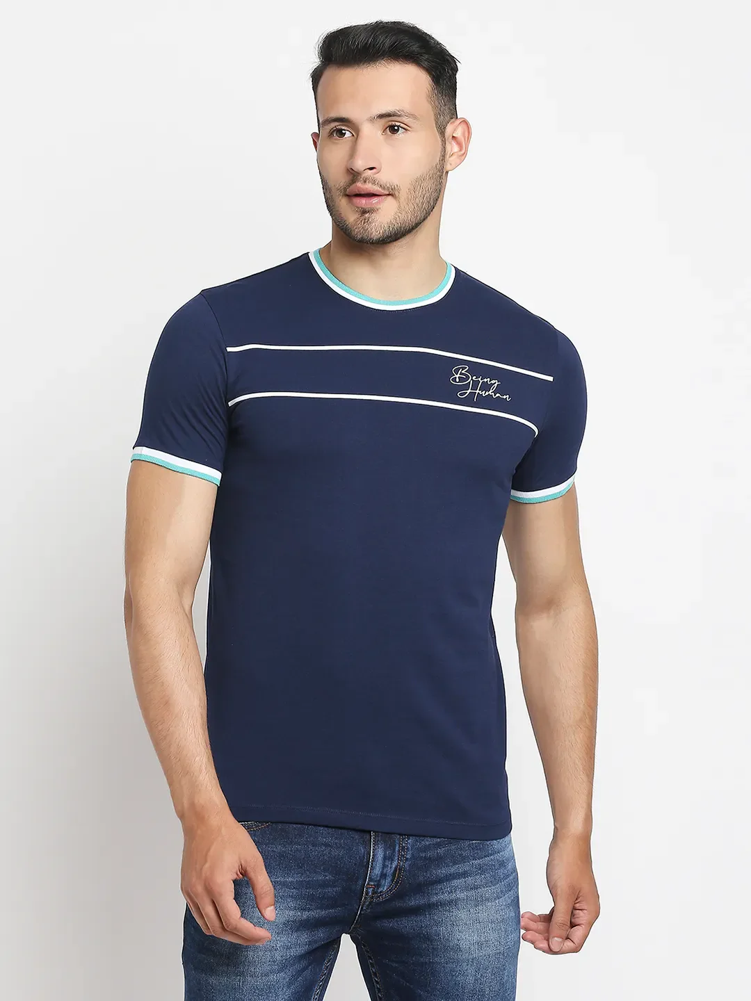 Blue Regular Fit Men's Short Sleeves T-Shirt by Being Human Clothing - Image 8