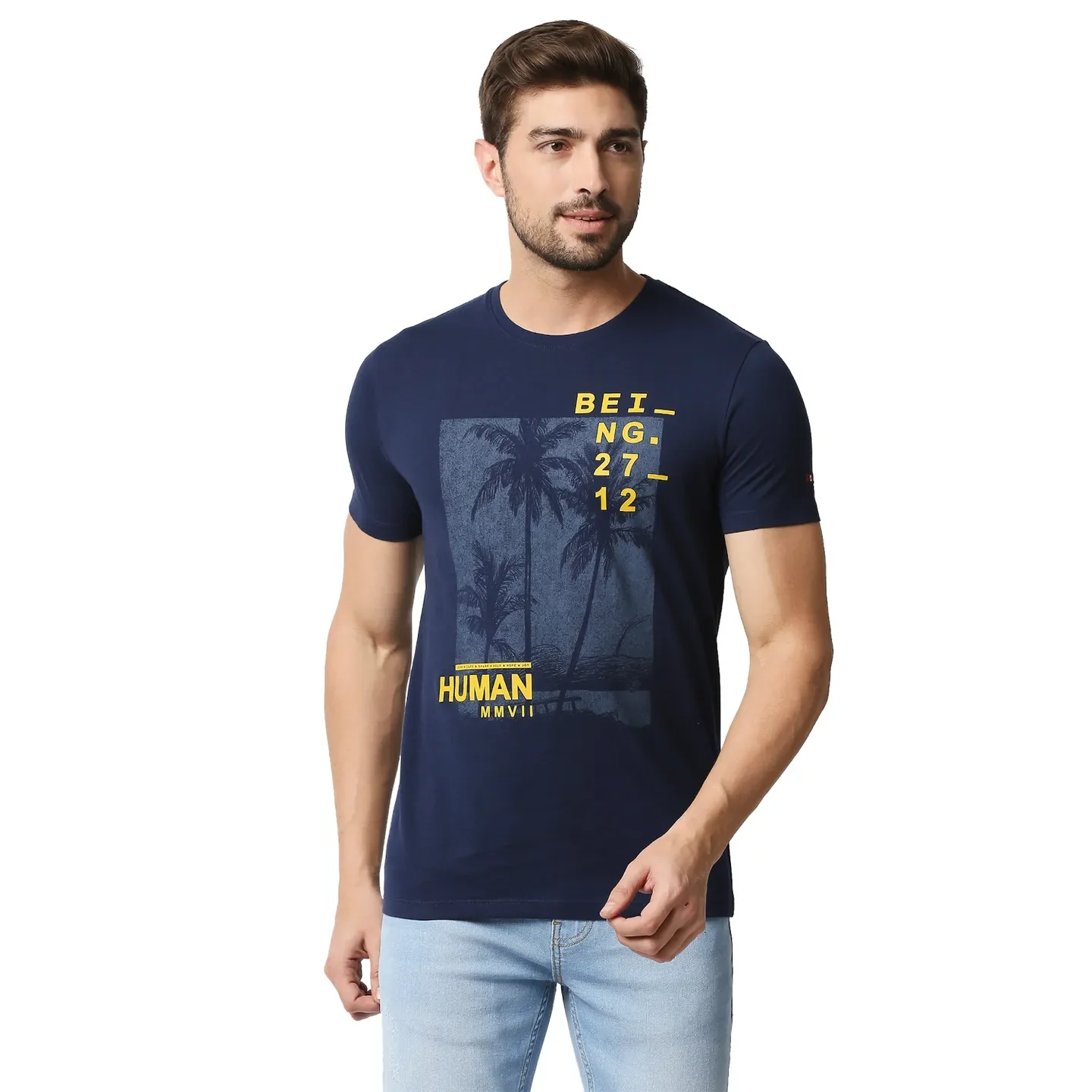 Blue Regular Fit Men's Short Sleeves T-Shirt by Being Human Clothing