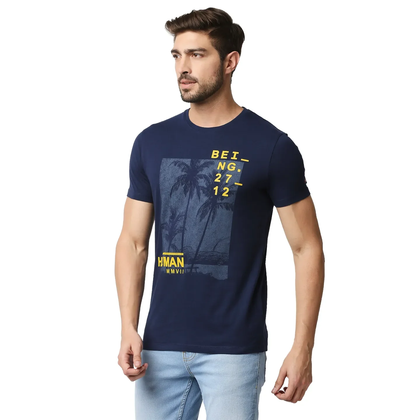 Blue Regular Fit Men's Short Sleeves T-Shirt by Being Human Clothing - Image 2