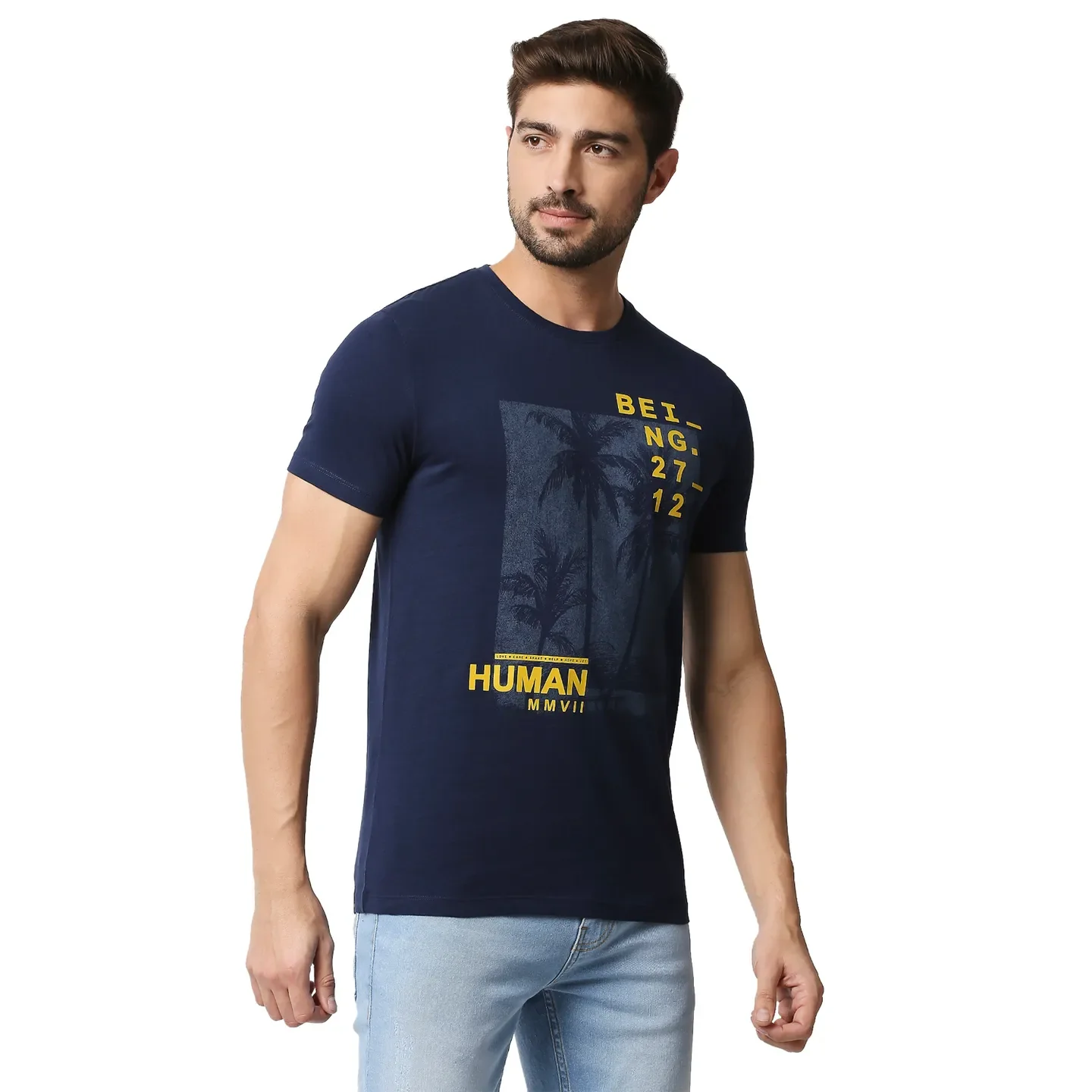 Blue Regular Fit Men's Short Sleeves T-Shirt by Being Human Clothing - Image 3