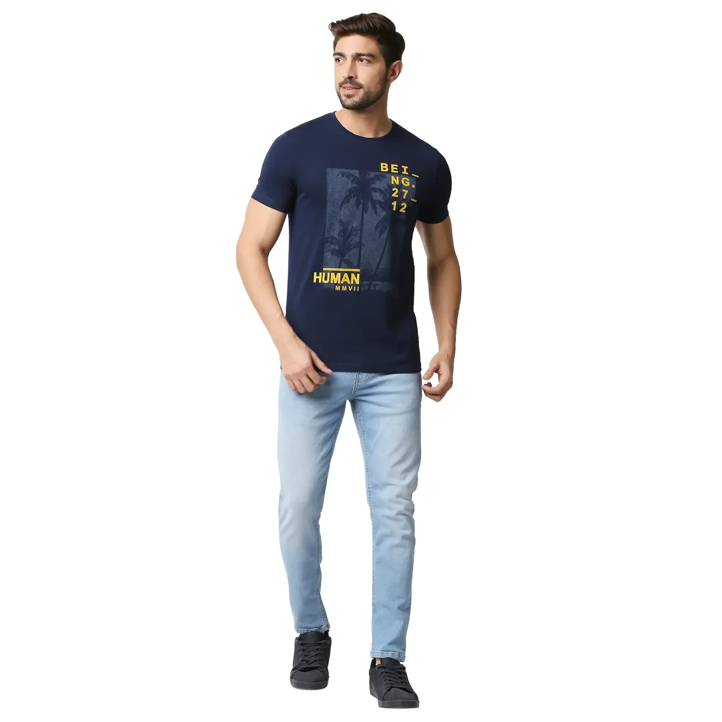 Blue Regular Fit Men's Short Sleeves T-Shirt by Being Human Clothing - Image 6