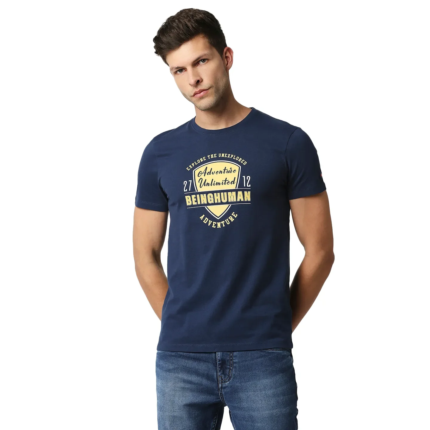 Blue Slim Straight Fit Men's Short Sleeves T-Shirt by Being Human Clothing