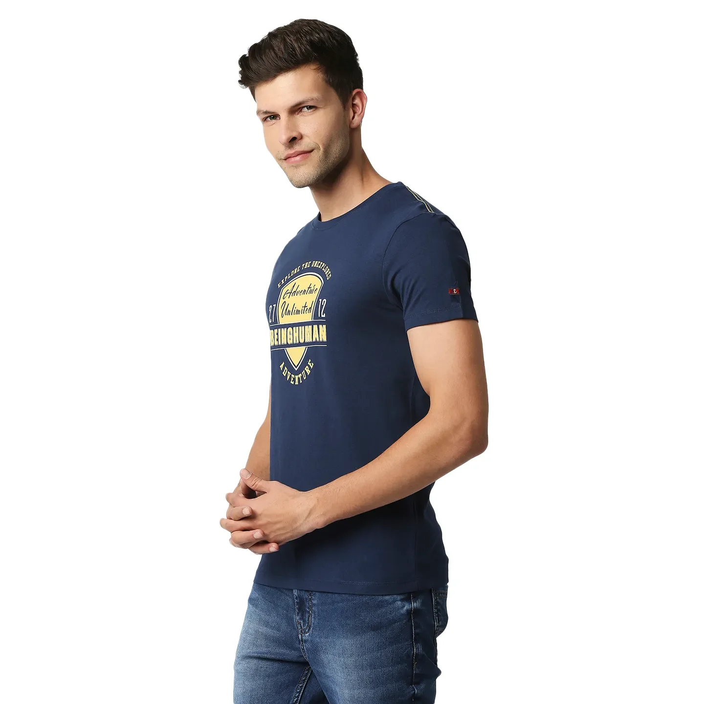Blue Slim Straight Fit Men's Short Sleeves T-Shirt by Being Human Clothing - Image 2