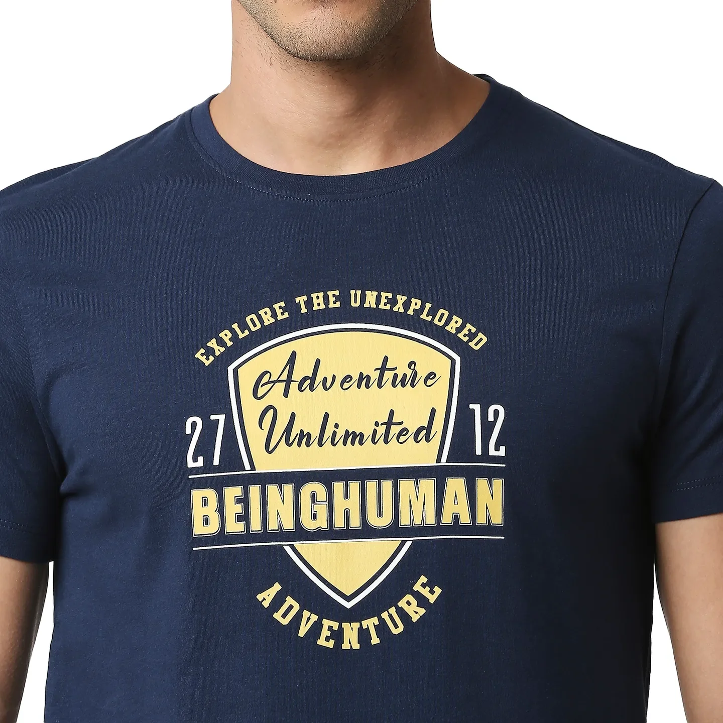 Blue Slim Straight Fit Men's Short Sleeves T-Shirt by Being Human Clothing - Image 4