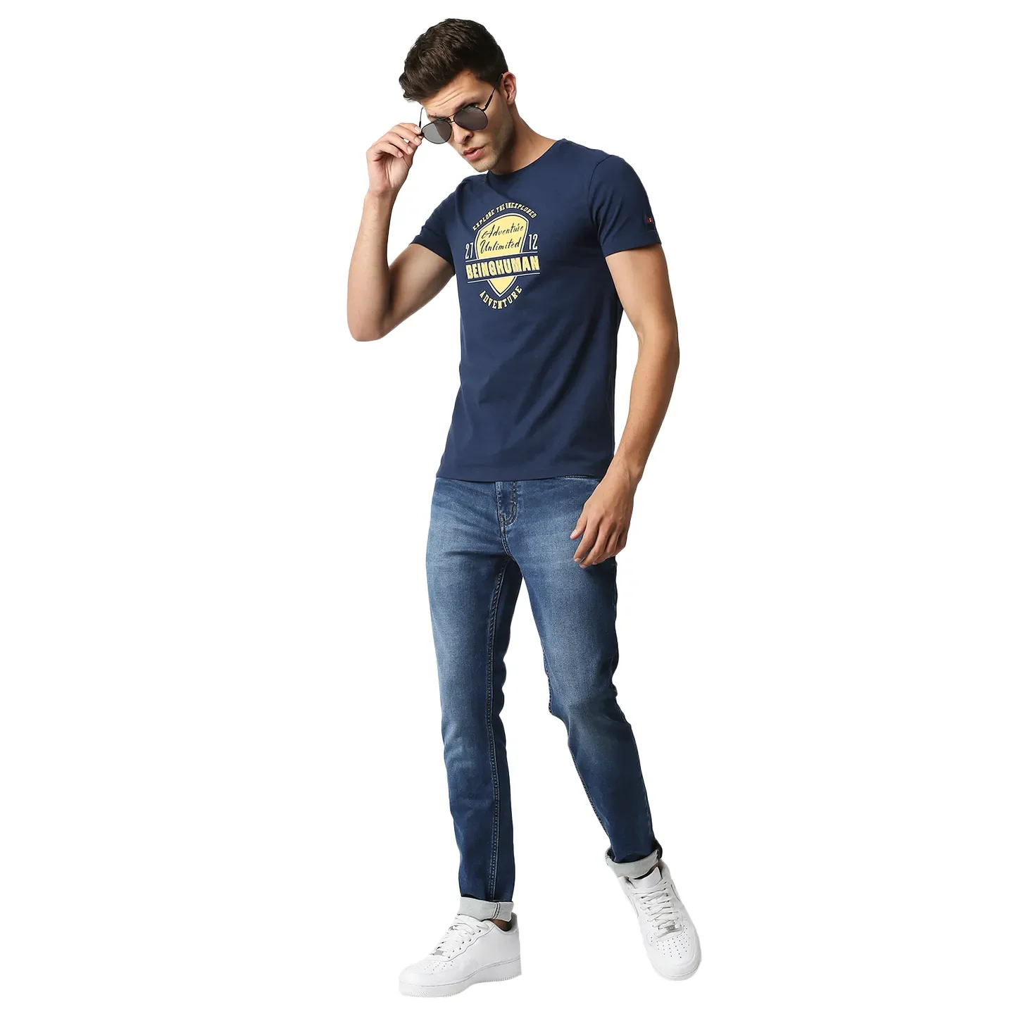 Blue Slim Straight Fit Men's Short Sleeves T-Shirt by Being Human Clothing - Image 5