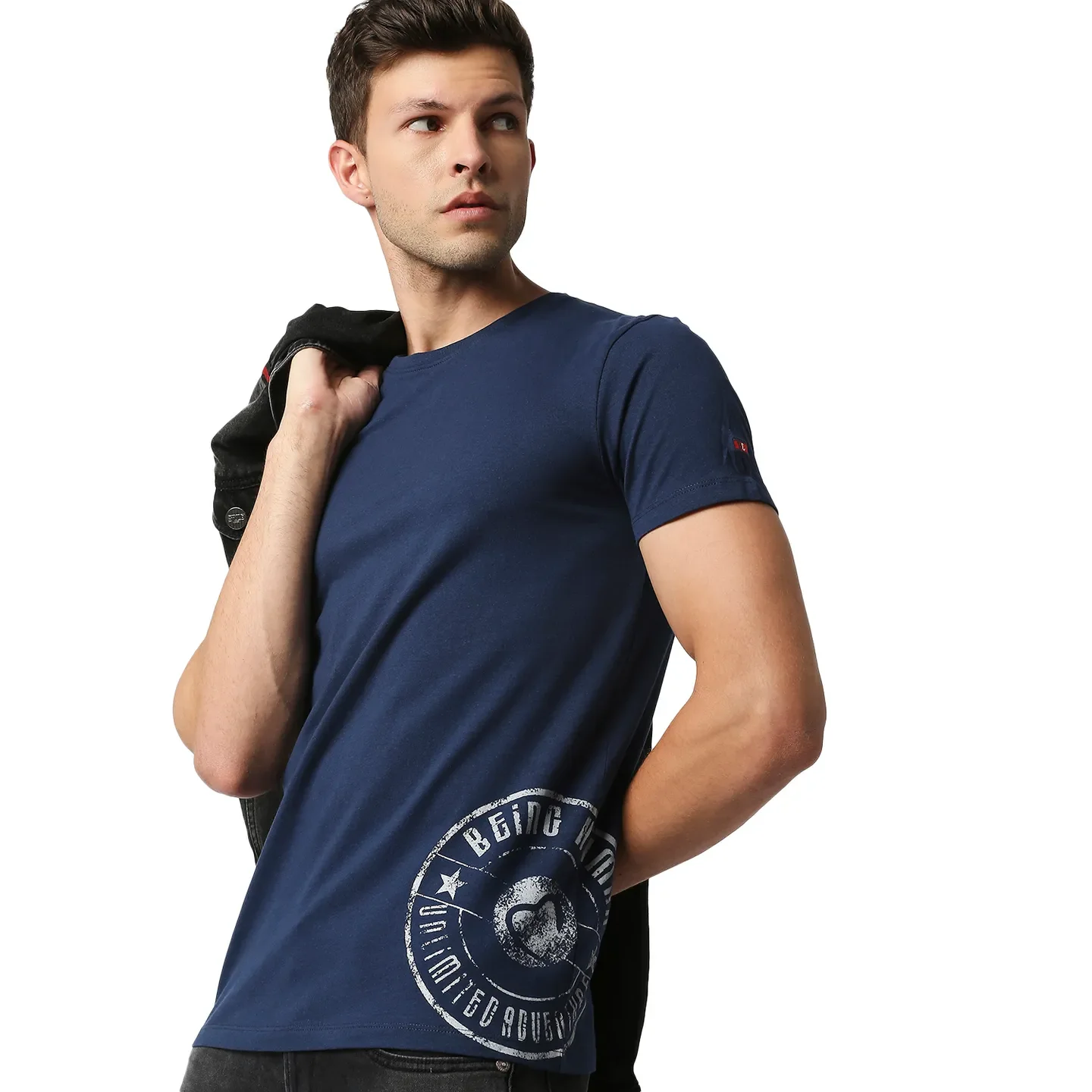 Blue Regular Fit Men's Short Sleeves T-Shirt by Being Human Clothing - Image 7