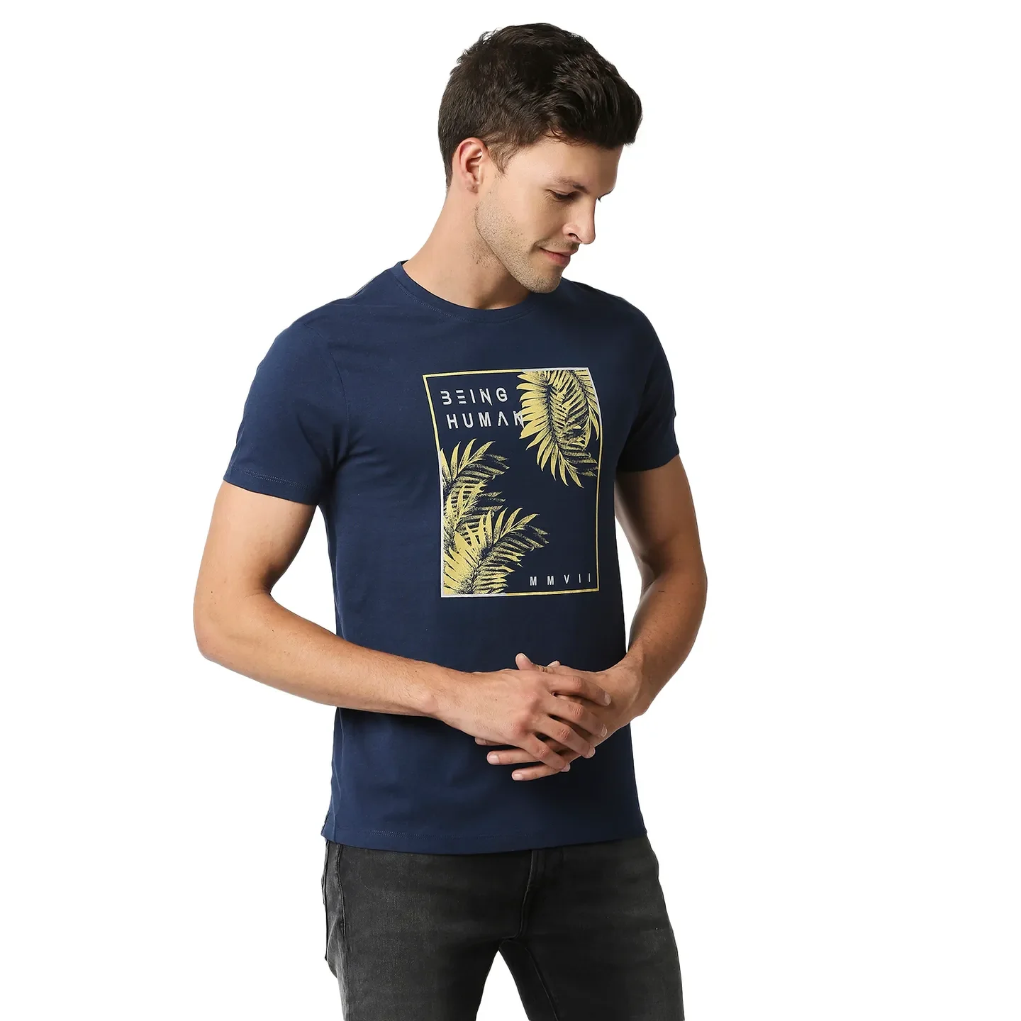 Blue Regular Fit Men's Short Sleeves T-Shirt by Being Human Clothing - Image 3