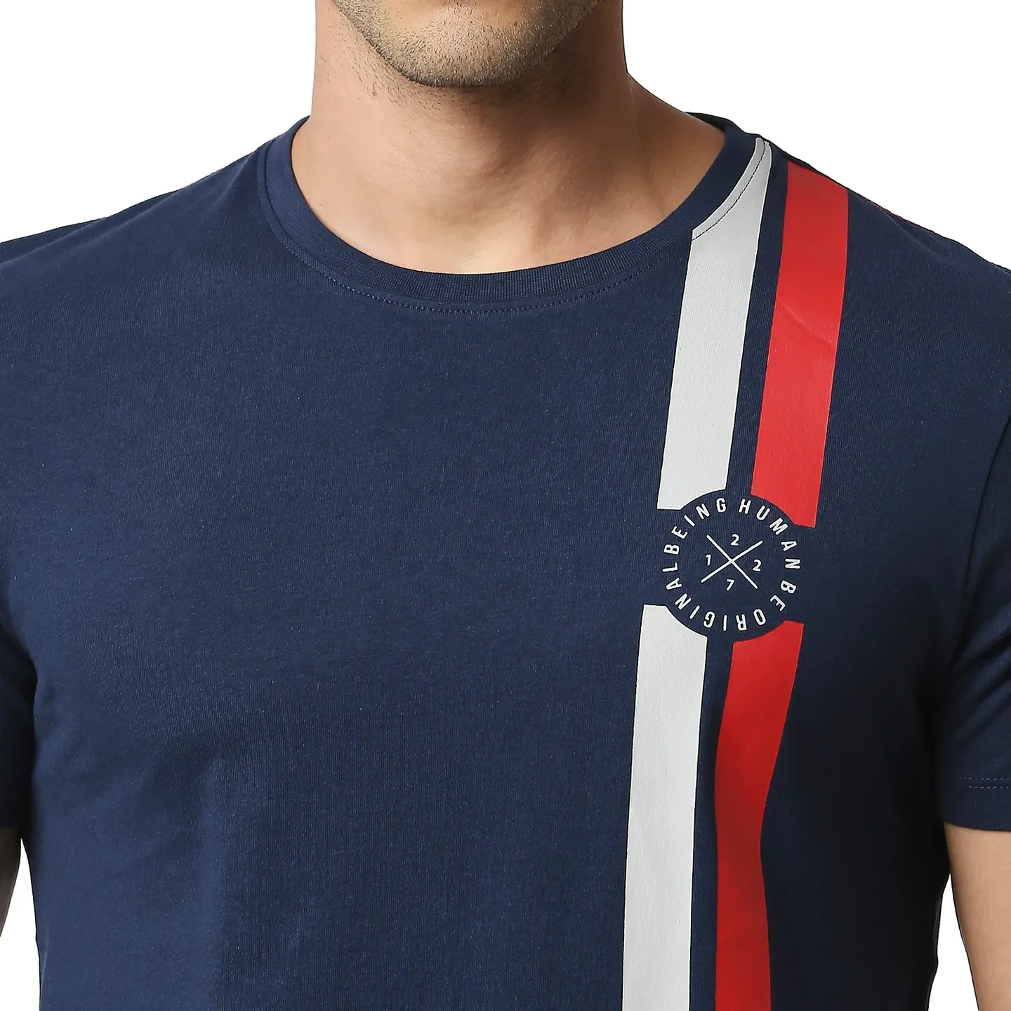 Blue Regular Fit Men's Short Sleeves T-Shirt by Being Human Clothing - Image 4