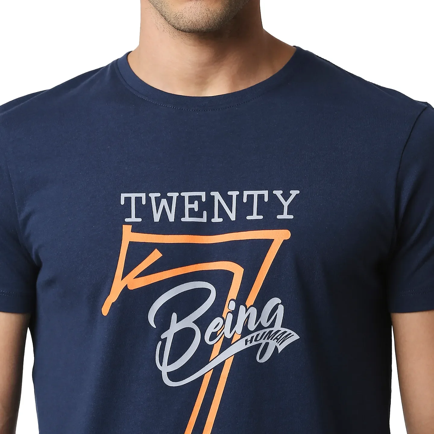 Blue Regular Fit Men's Short Sleeves T-Shirt by Being Human Clothing - Image 4