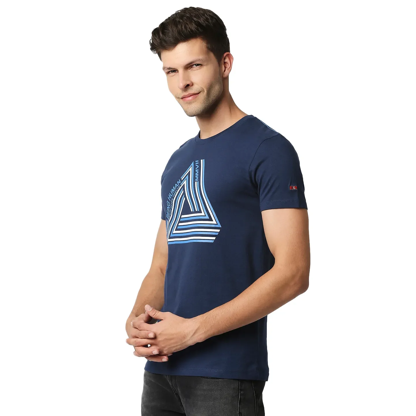 Blue Regular Fit Men's Short Sleeves T-Shirt by Being Human Clothing - Image 3