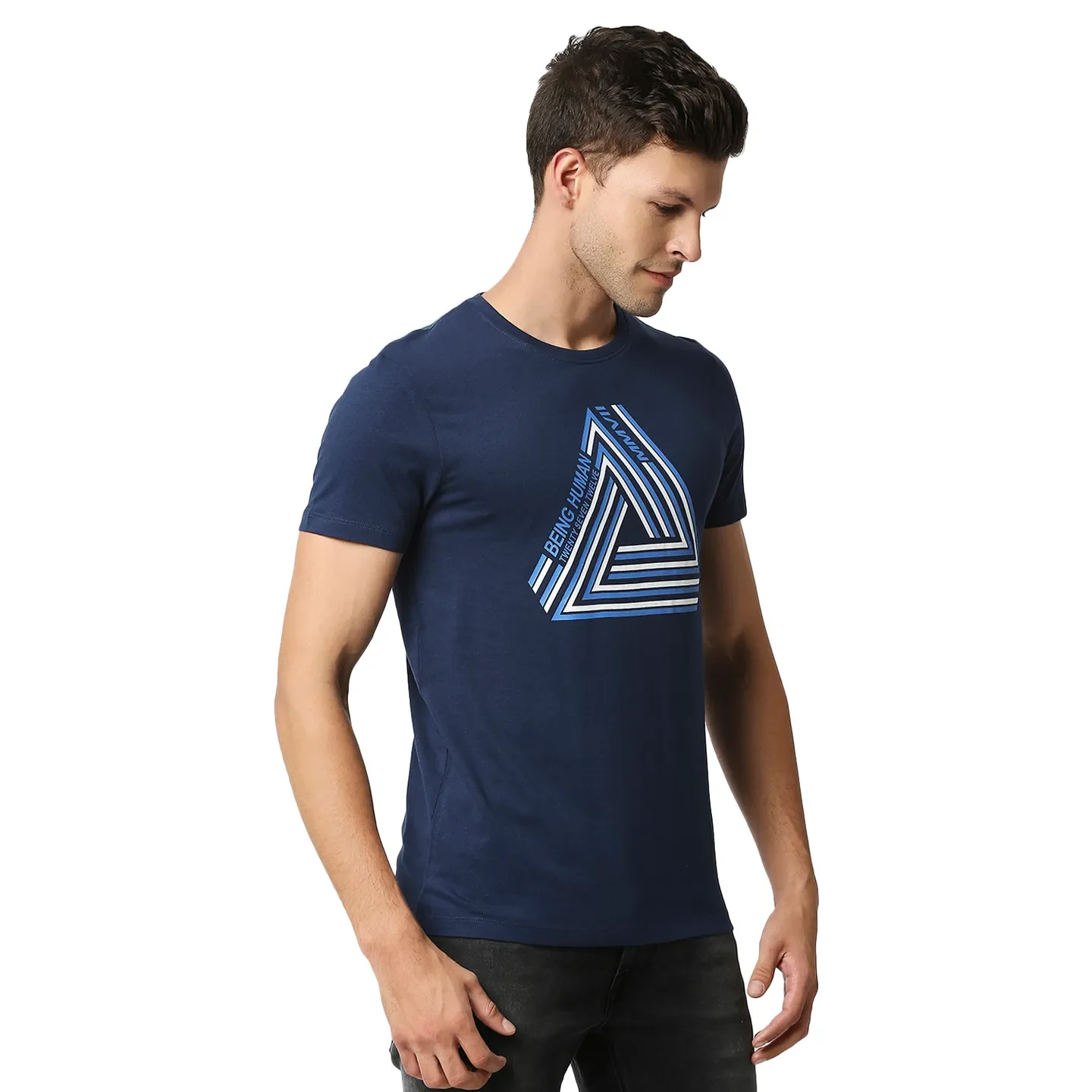 Blue Regular Fit Men's Short Sleeves T-Shirt by Being Human Clothing - Image 4