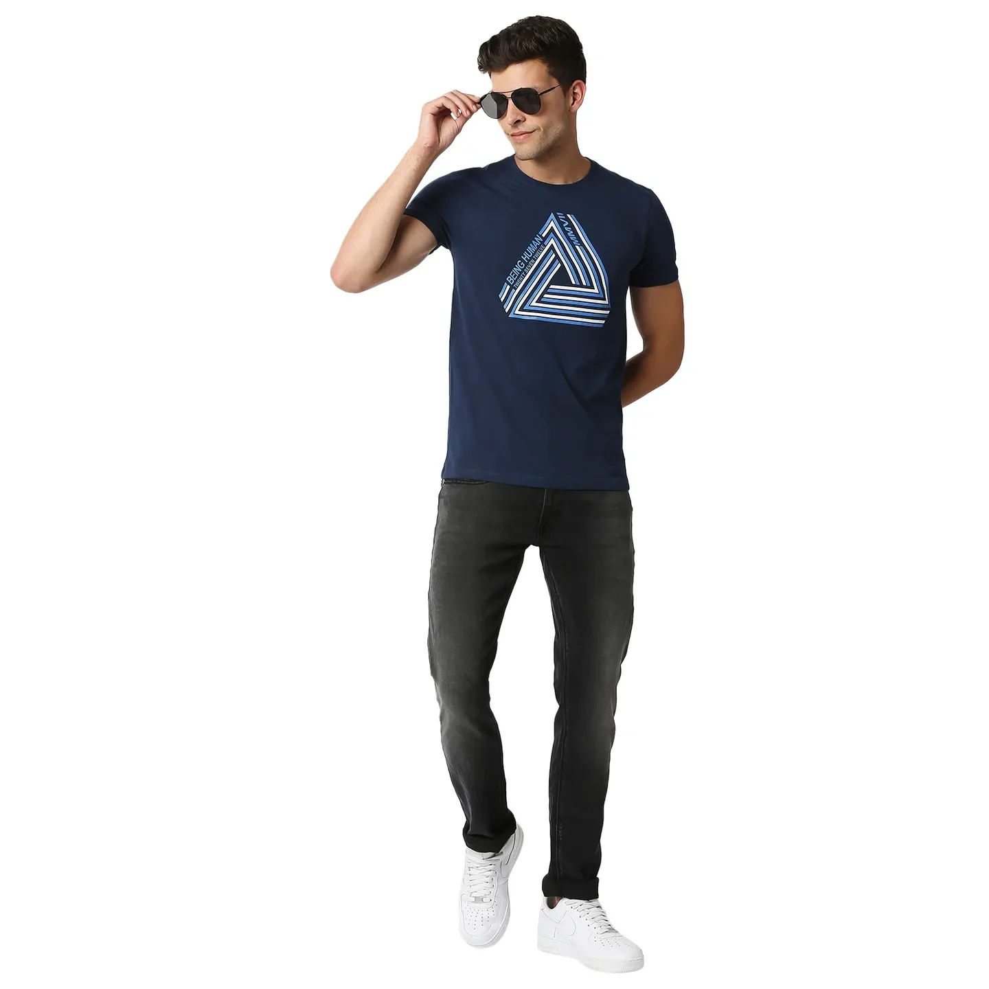 Blue Regular Fit Men's Short Sleeves T-Shirt by Being Human Clothing - Image 7