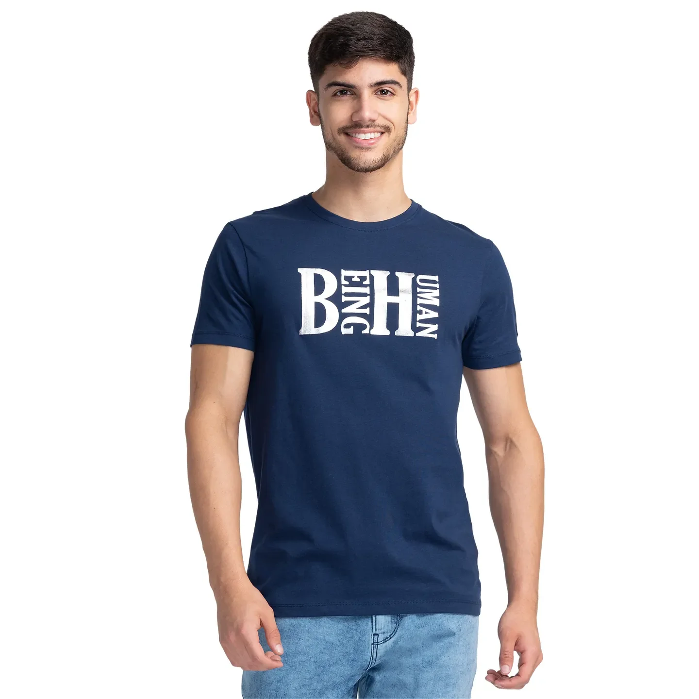 Blue Regular Fit Men's Short Sleeves T-Shirt by Being Human Clothing