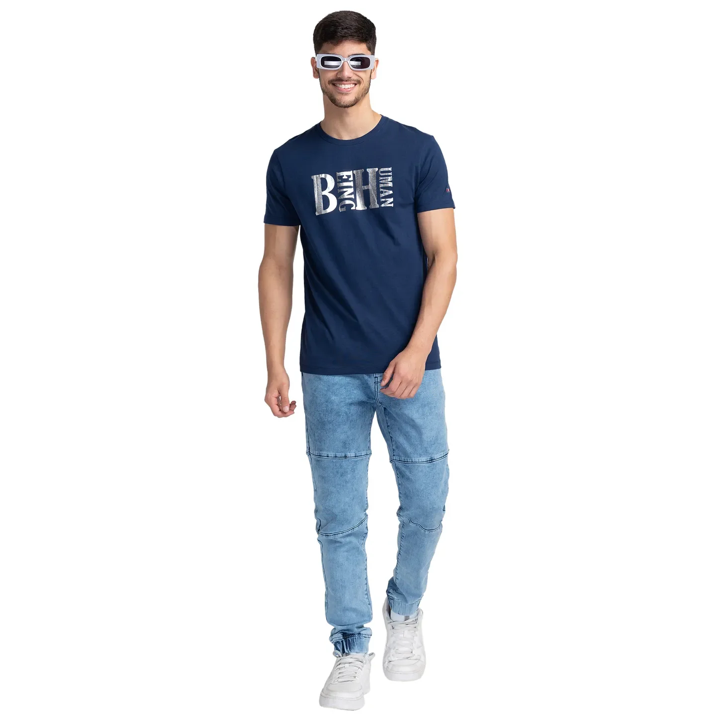 Blue Regular Fit Men's Short Sleeves T-Shirt by Being Human Clothing - Image 6
