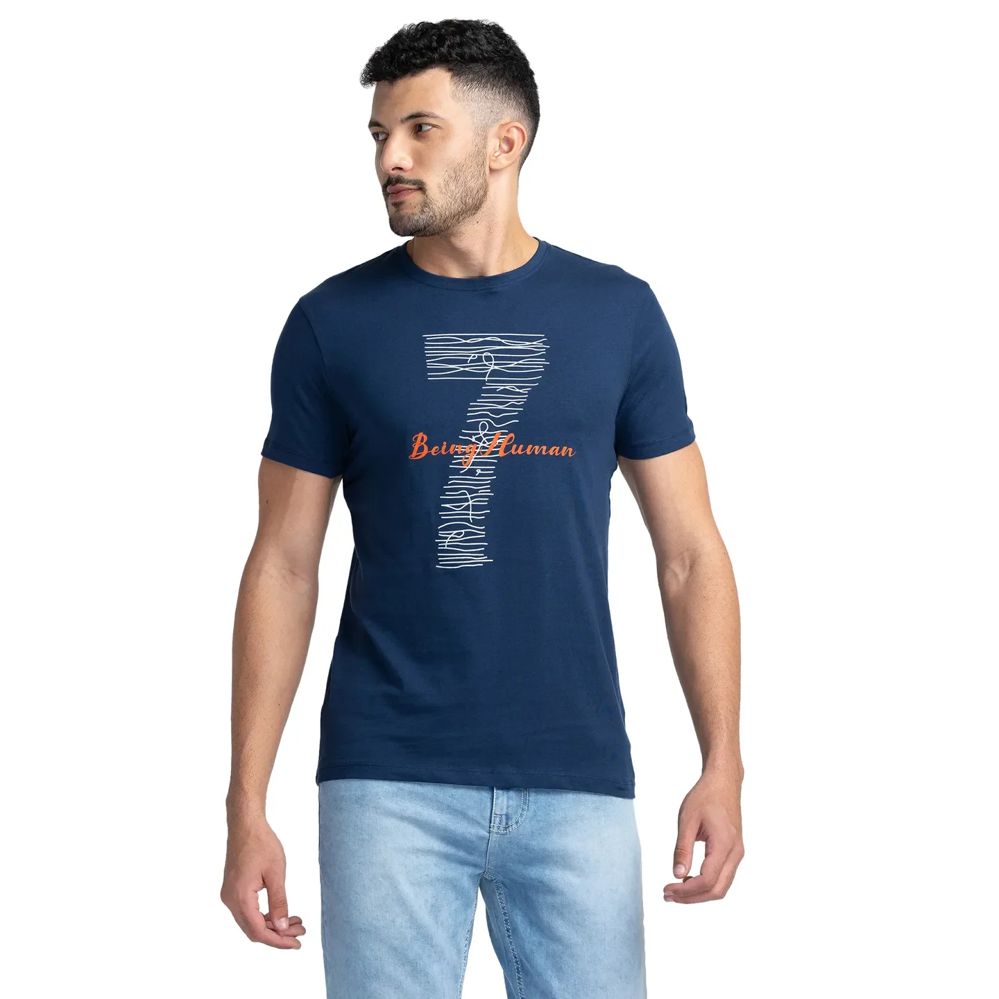 Blue Regular Fit Men's Short Sleeves T-Shirt by Being Human Clothing