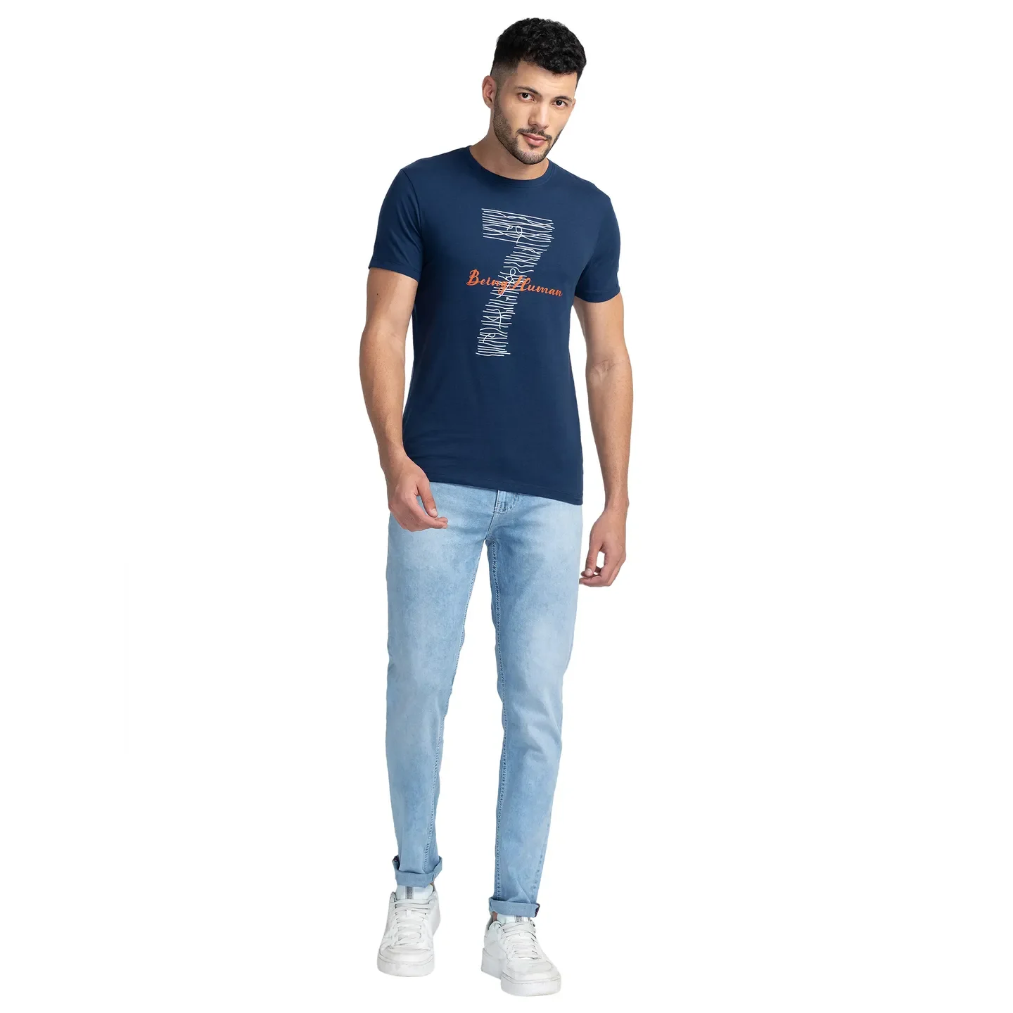 Blue Regular Fit Men's Short Sleeves T-Shirt by Being Human Clothing - Image 2