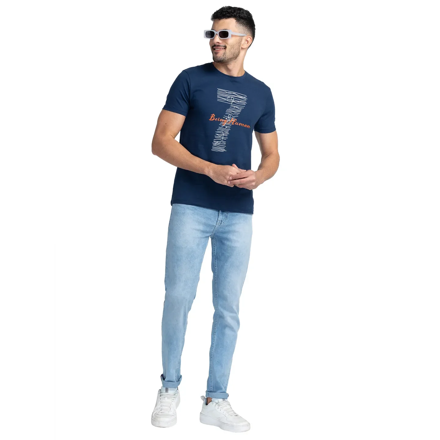 Blue Regular Fit Men's Short Sleeves T-Shirt by Being Human Clothing - Image 6