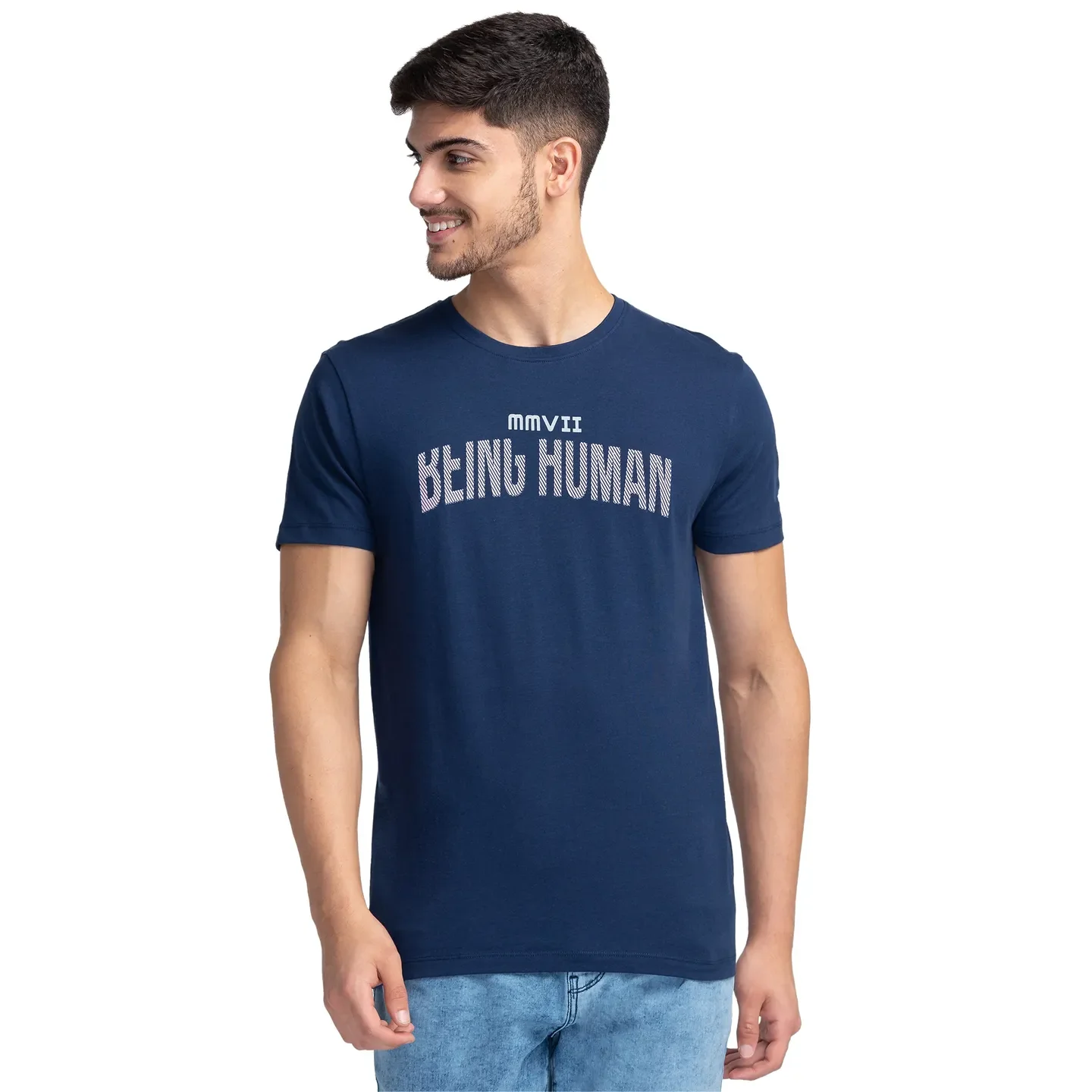 Blue Regular Fit Men's Short Sleeves T-Shirt by Being Human Clothing