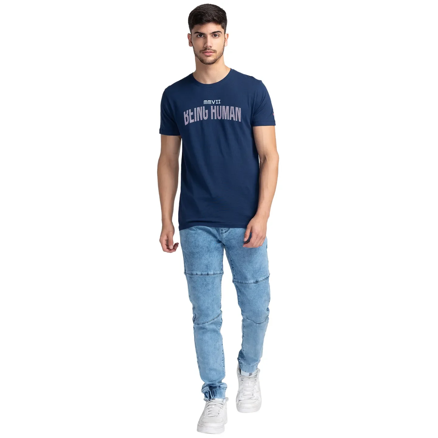 Blue Regular Fit Men's Short Sleeves T-Shirt by Being Human Clothing - Image 2