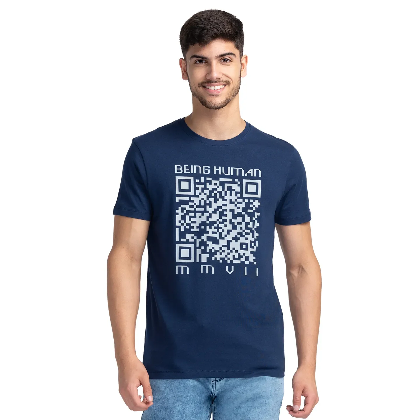Blue Regular Fit Men's Short Sleeves T-Shirt by Being Human Clothing