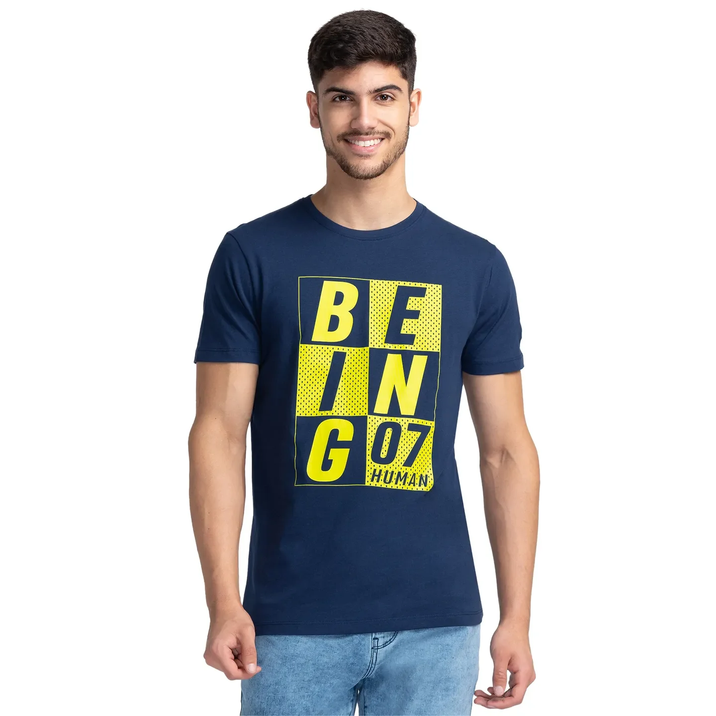 Blue Regular Fit Men's Short Sleeves T-Shirt by Being Human Clothing