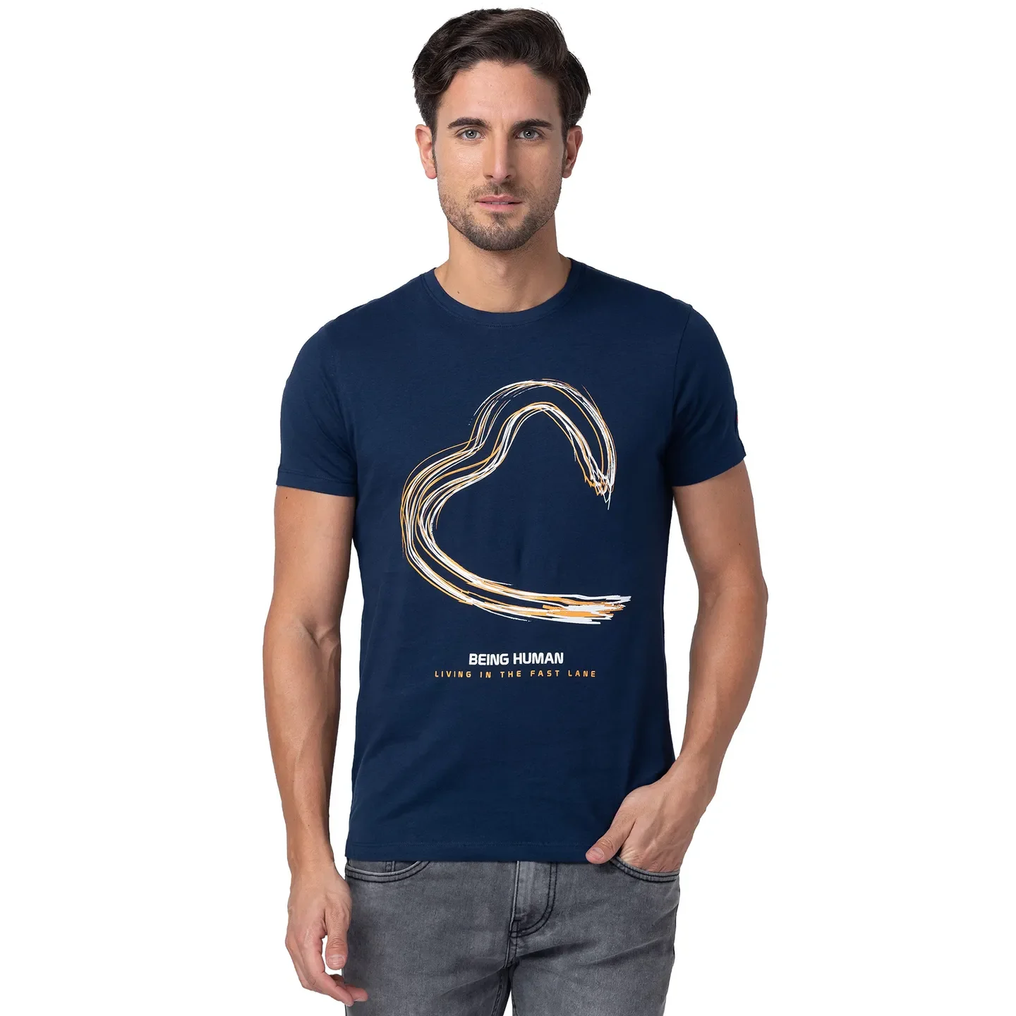 Blue Regular Fit Men's Short Sleeves T-Shirt by Being Human Clothing