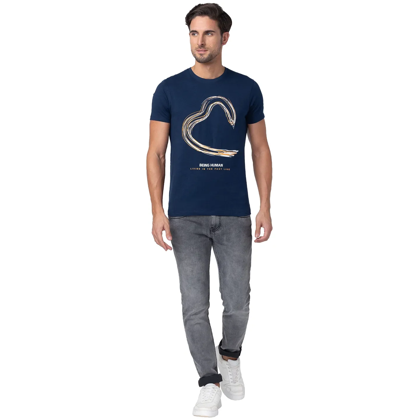 Blue Regular Fit Men's Short Sleeves T-Shirt by Being Human Clothing - Image 2