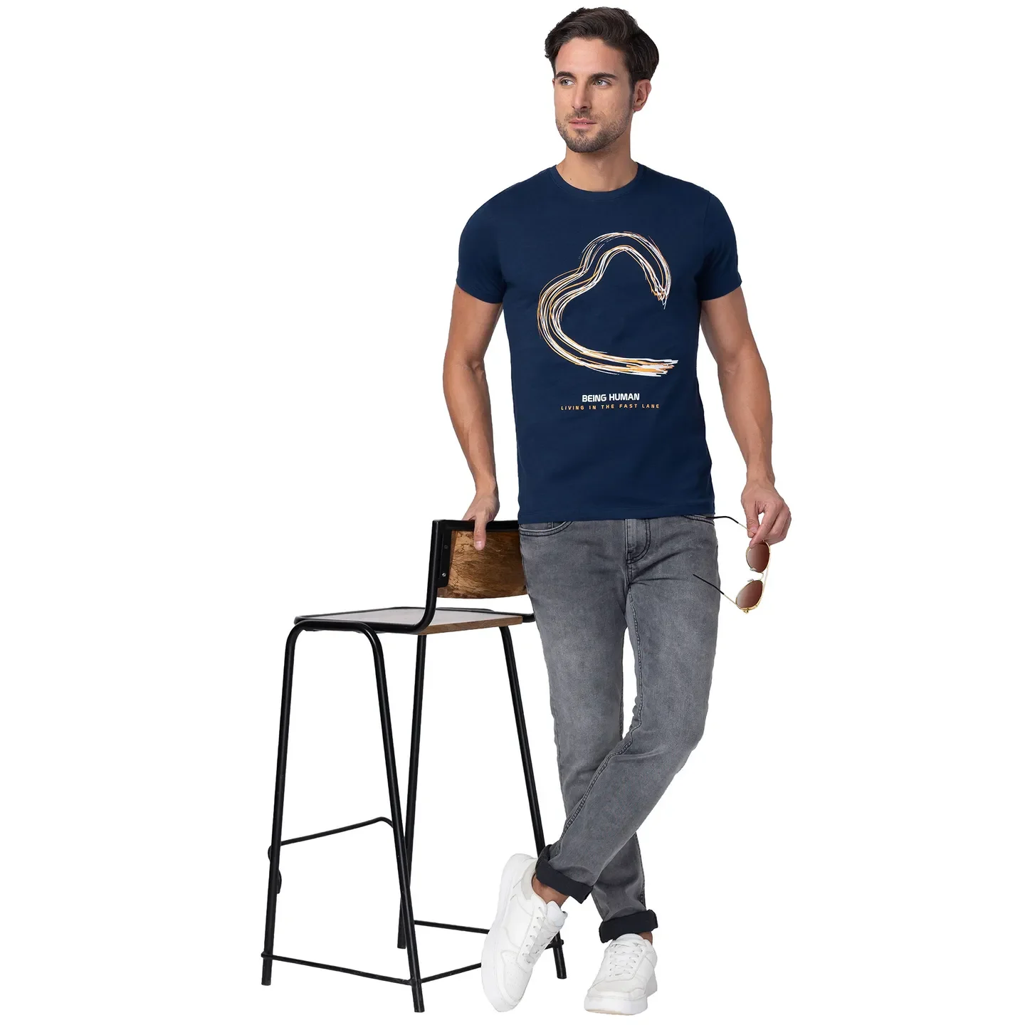 Blue Regular Fit Men's Short Sleeves T-Shirt by Being Human Clothing - Image 6