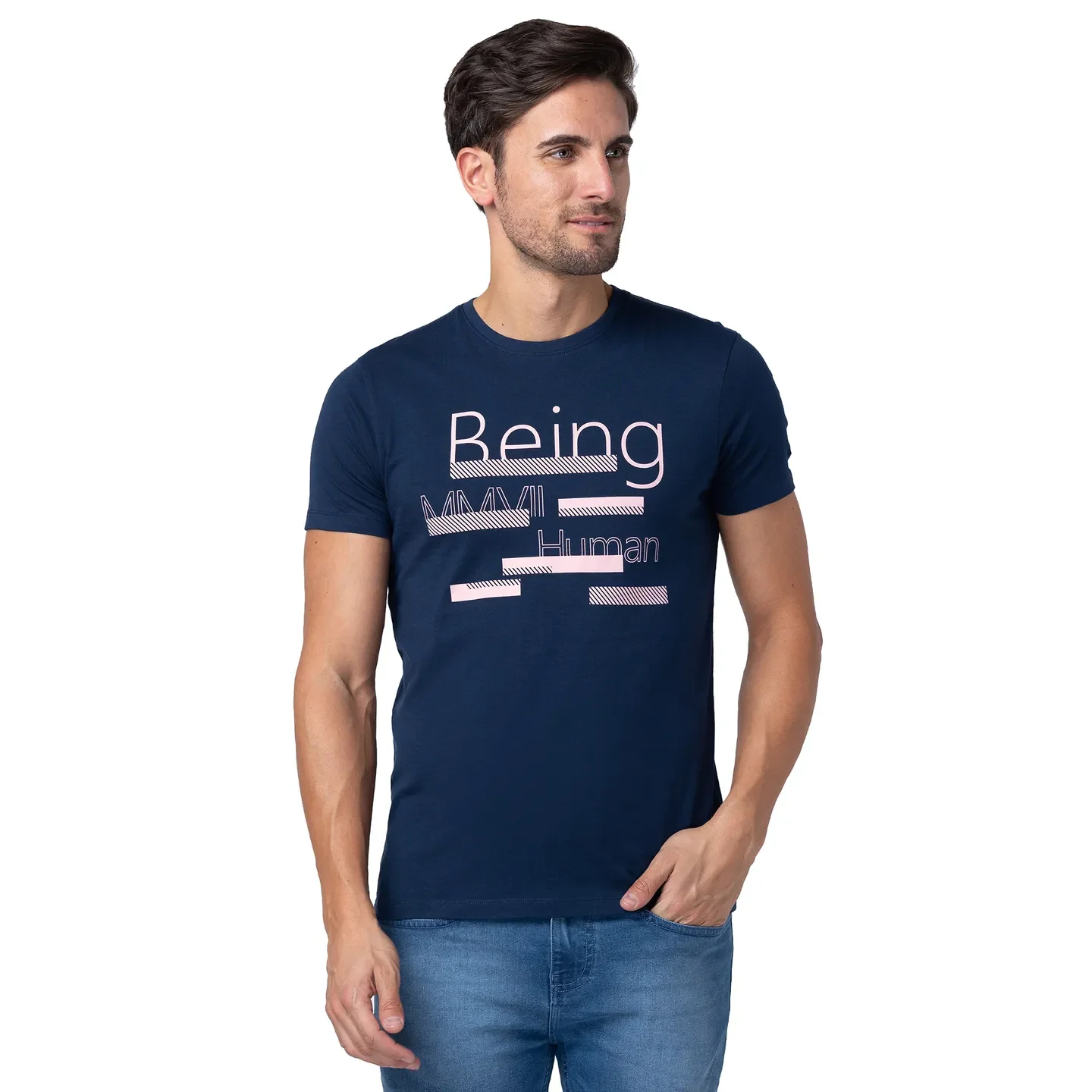 Blue Regular Fit Men's Short Sleeves T-Shirt by Being Human Clothing