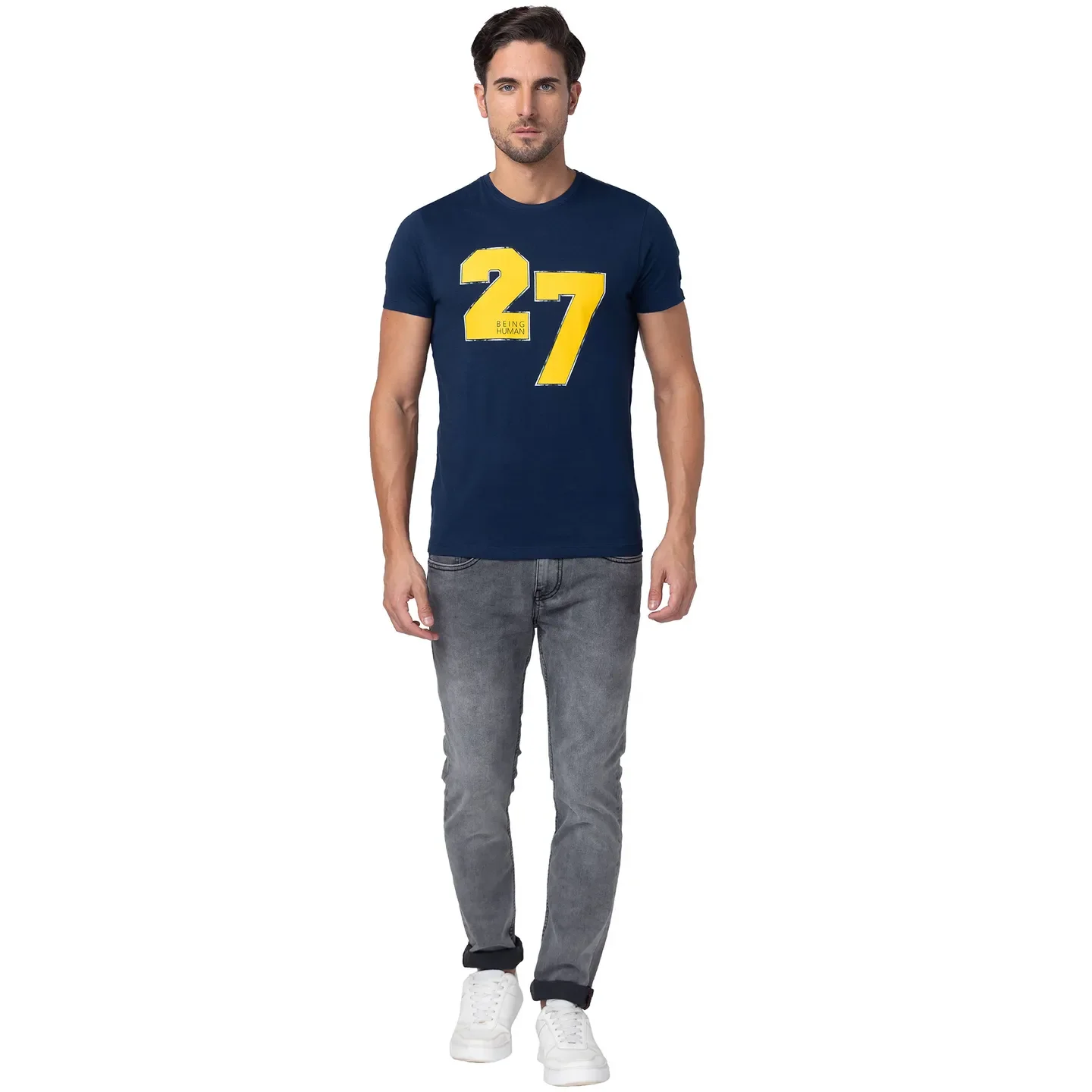 Blue Regular Fit Men's Short Sleeves T-Shirt by Being Human Clothing - Image 2