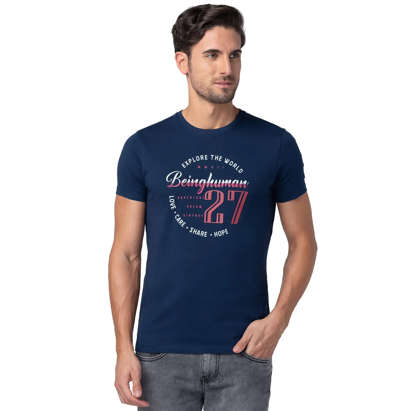 Blue Regular Fit Men's Short Sleeves T-Shirt by Being Human Clothing