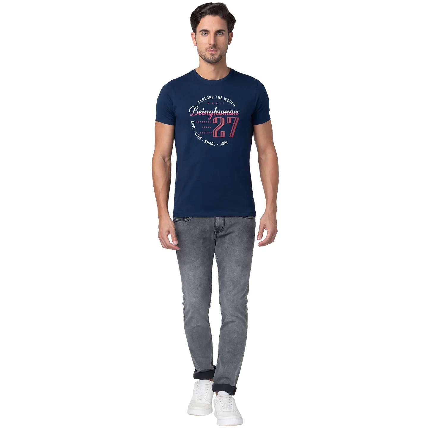 Blue Regular Fit Men's Short Sleeves T-Shirt by Being Human Clothing - Image 2