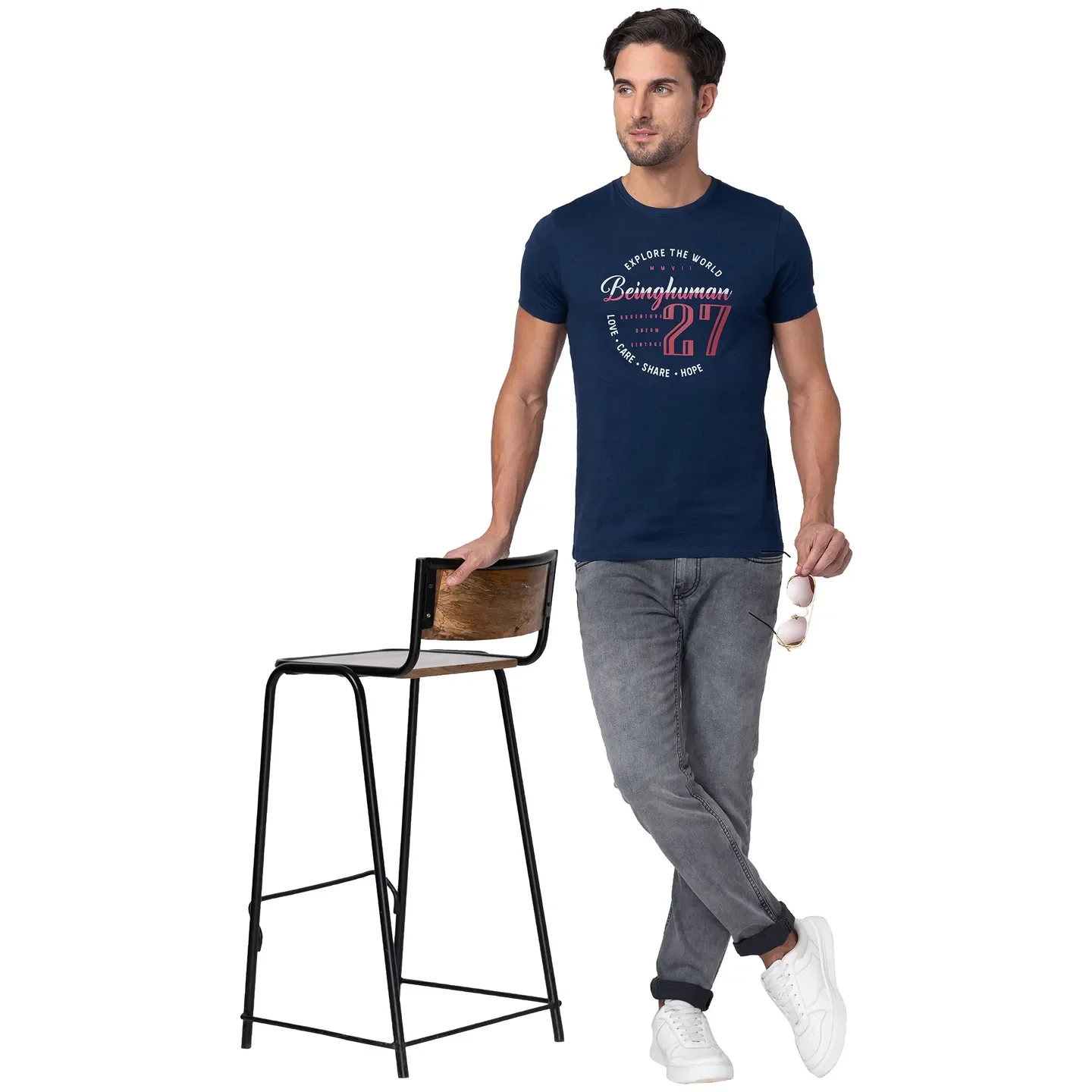 Blue Regular Fit Men's Short Sleeves T-Shirt by Being Human Clothing - Image 6