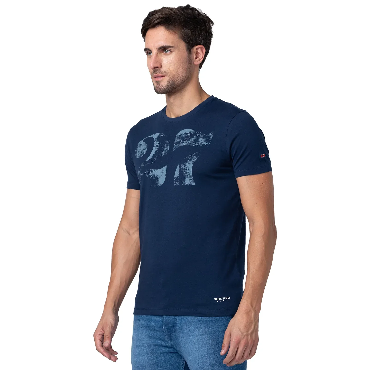 Blue Regular Fit Men's Short Sleeves T-Shirt by Being Human Clothing - Image 4