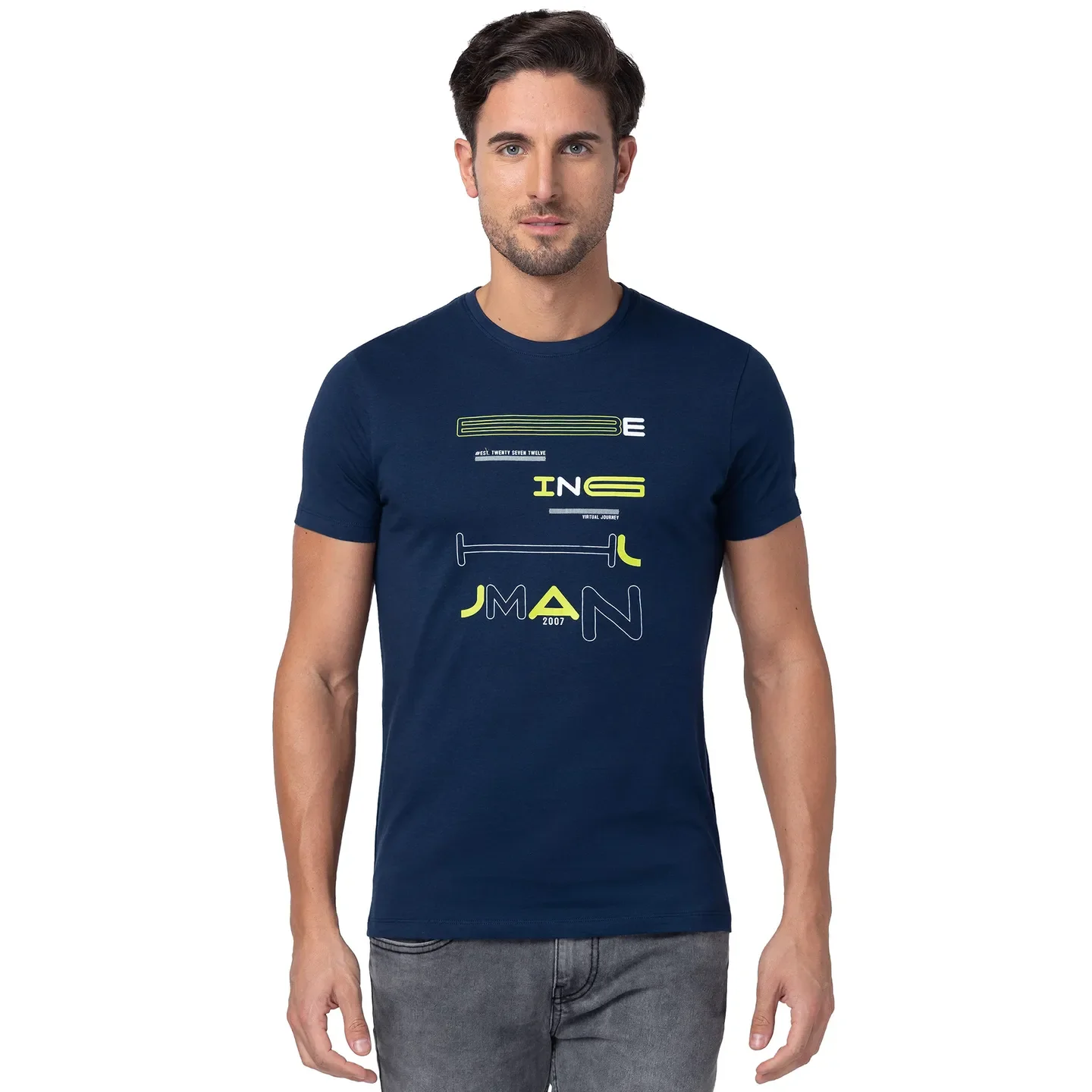 Blue Regular Fit Men's Short Sleeves T-Shirt by Being Human Clothing