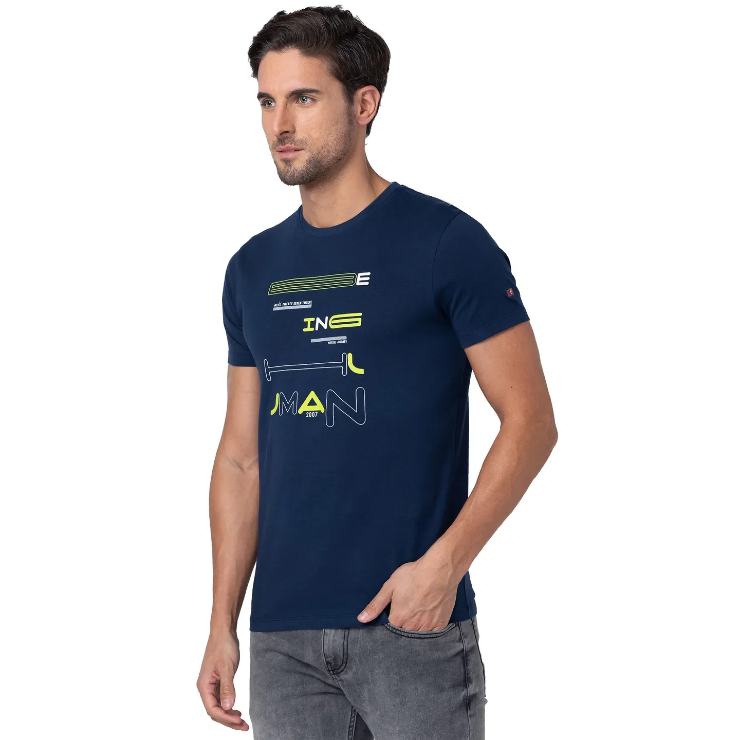 Blue Regular Fit Men's Short Sleeves T-Shirt by Being Human Clothing - Image 2