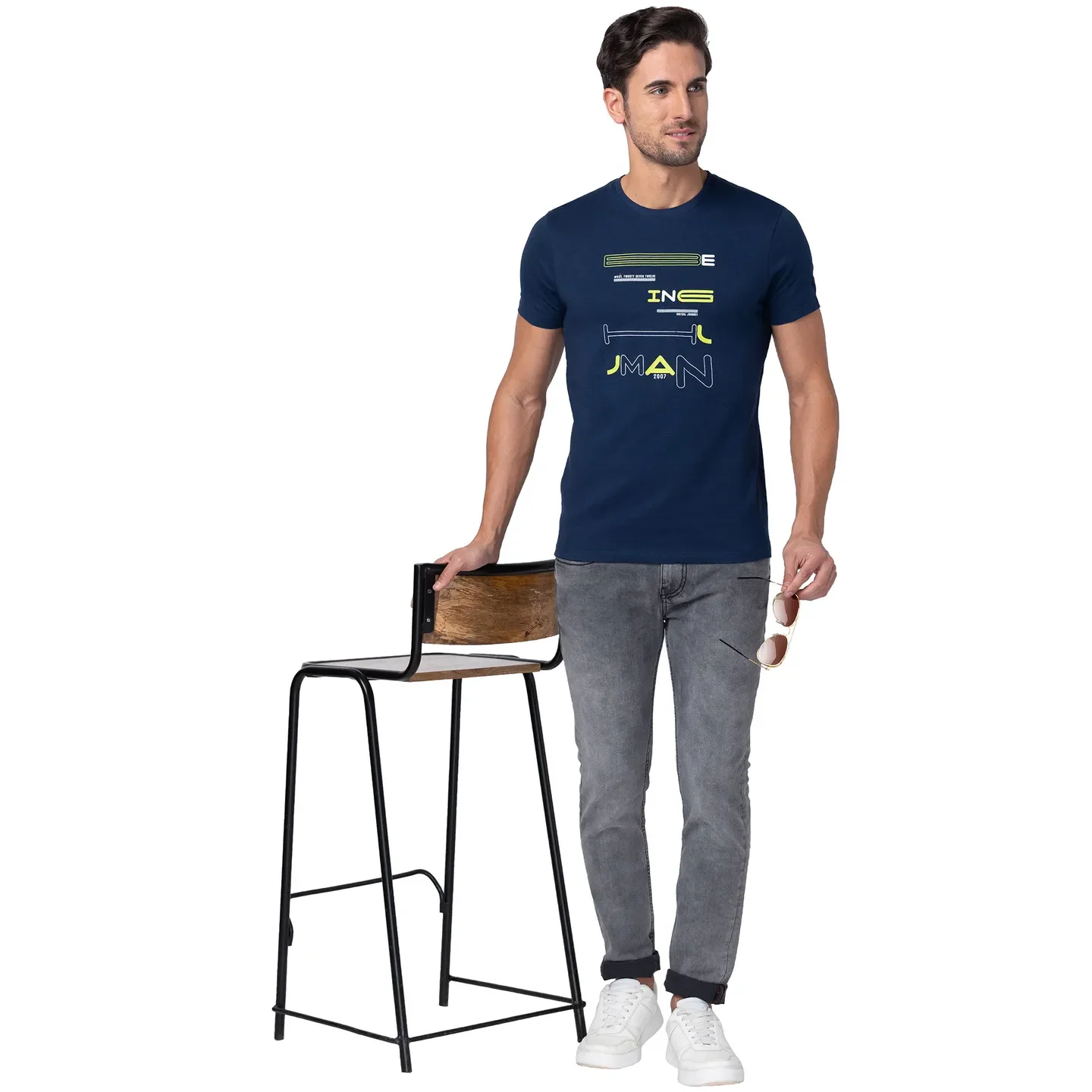 Blue Regular Fit Men's Short Sleeves T-Shirt by Being Human Clothing - Image 6