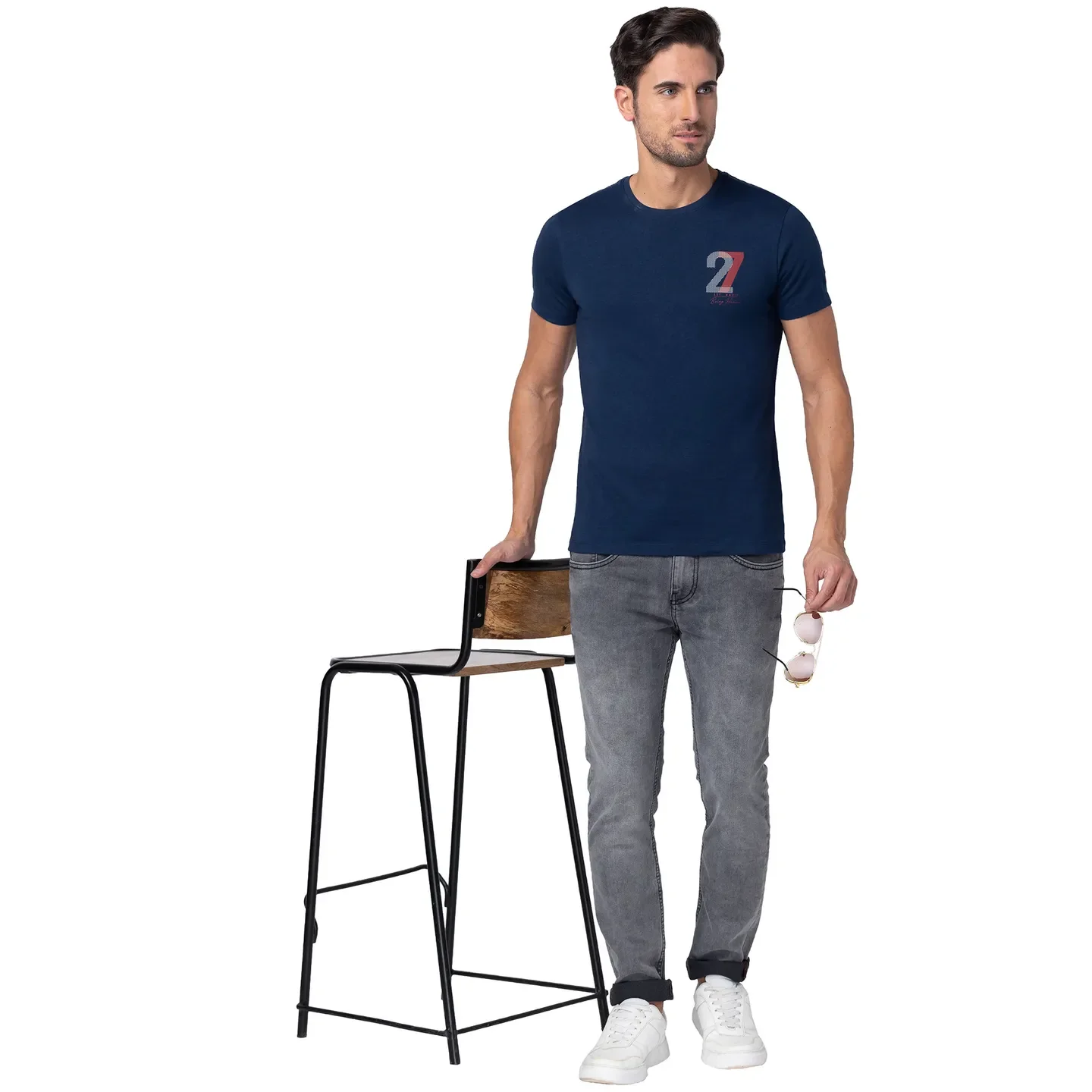 Navy Regular Fit Round Neck Men's T-Shirt by Being Human Clothing - Image 6
