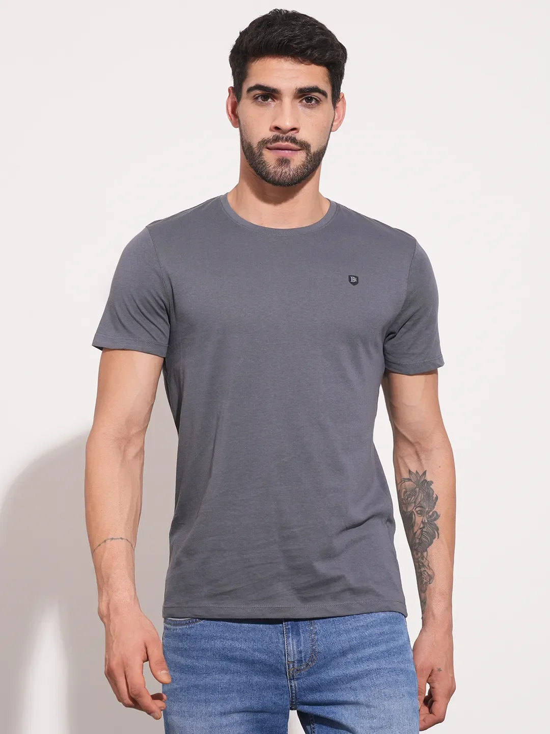 Navy Regular Fit Round Neck Men's T-Shirt by Being Human Clothing