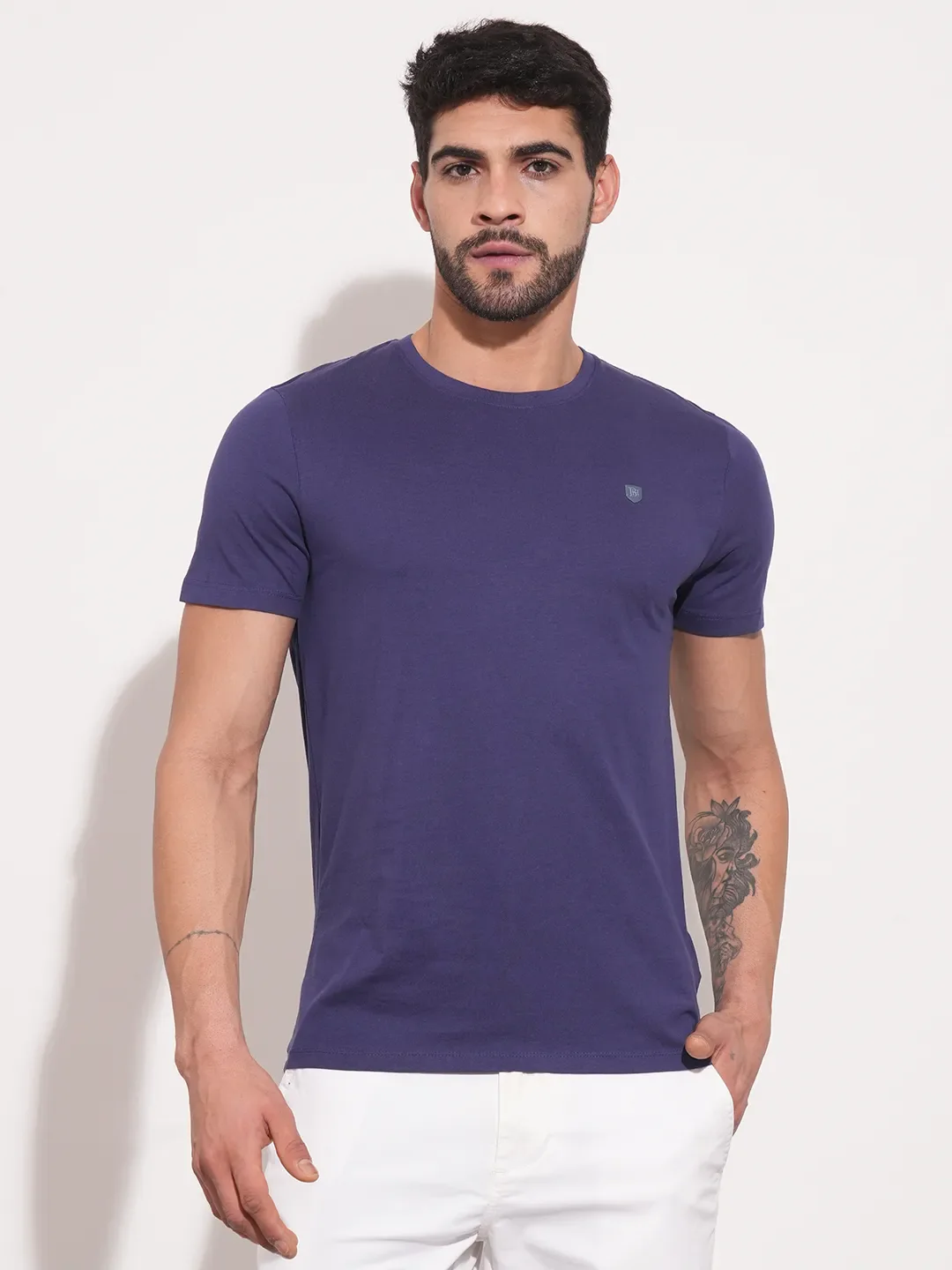 Navy Regular Fit Round Neck Men's T-Shirt by Being Human Clothing